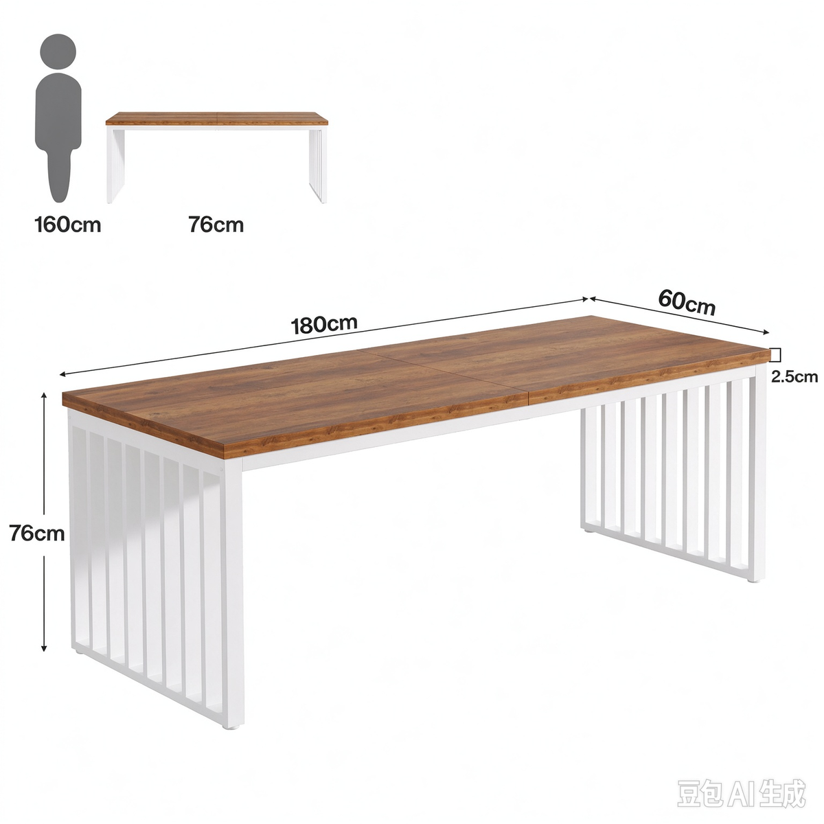 180 cm Bureau, Robuuste Computertafel Met Metalen Frame Voor Thuiskantoor