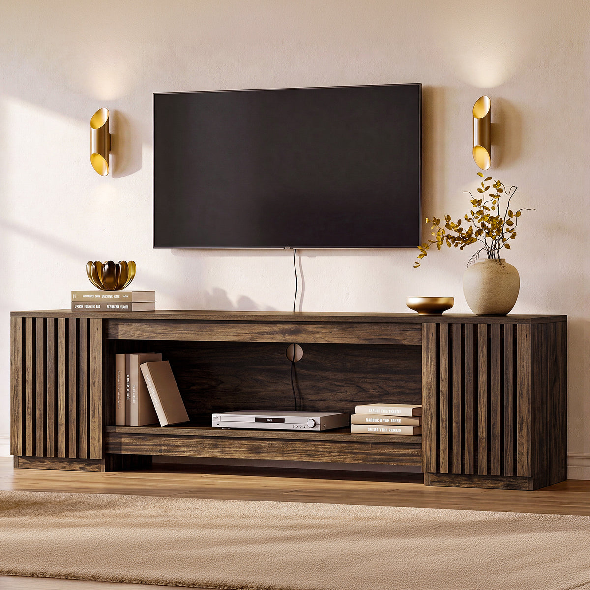 Tribesigns 199 cm tv-meubel voor 85 inch tv met verborgen opbergruimte en open plank, landelijke tv-kast voor woonkamer