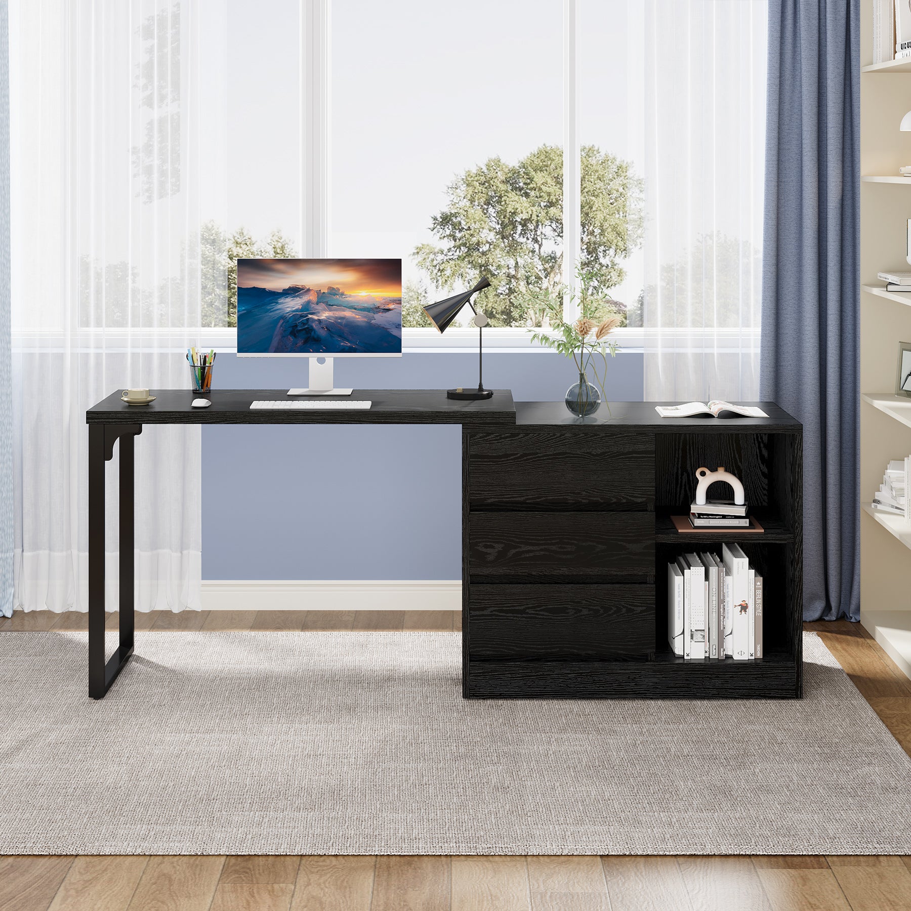 100 cm L-Vormig Bureau, Met Opbergkast en Laden voor een Perfect Thuiskantoor