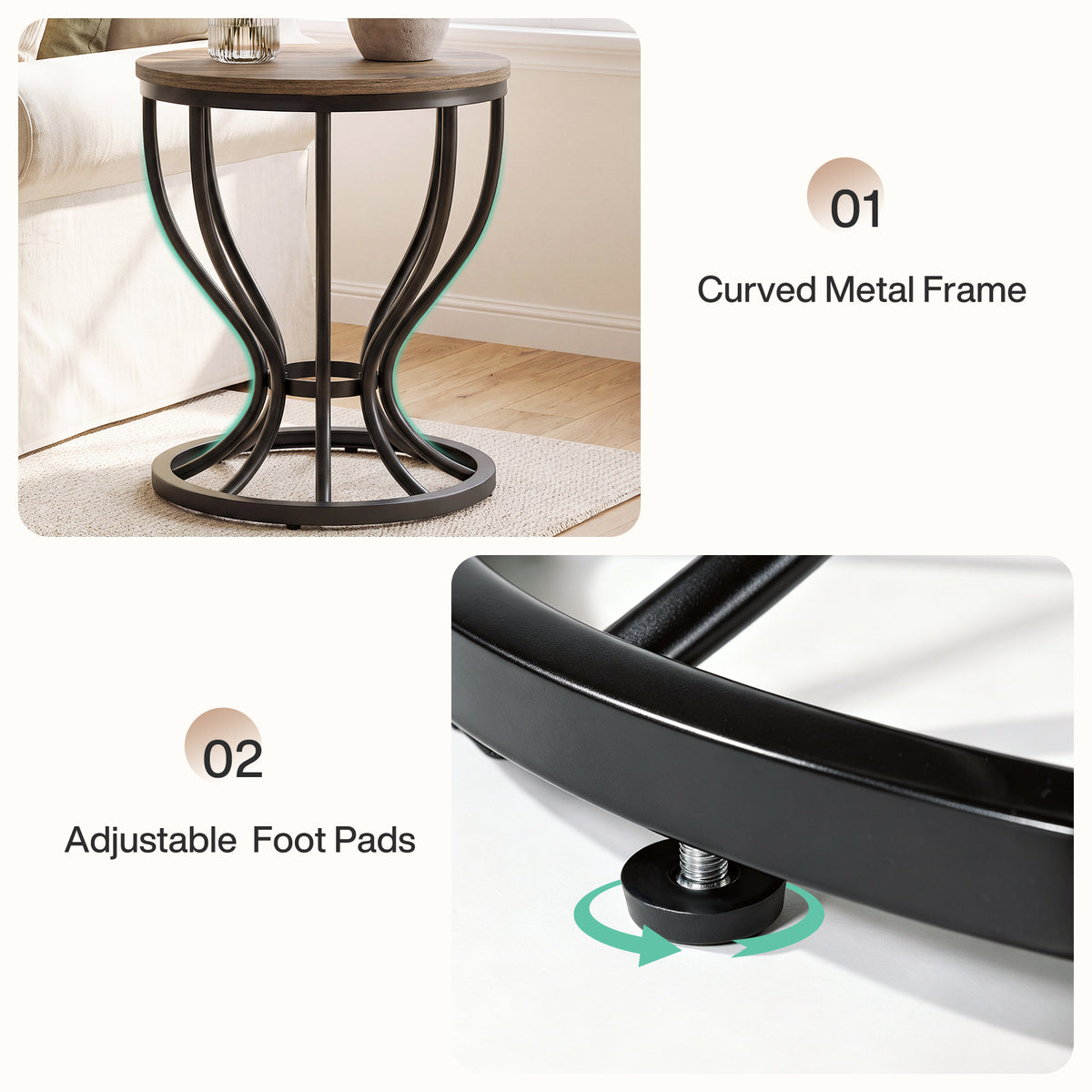 Tribesigns 50 cm ronde bijzettafel, industrieel ontwerp met houten blad en zwart frame voor woonkamer en slaapkamer
