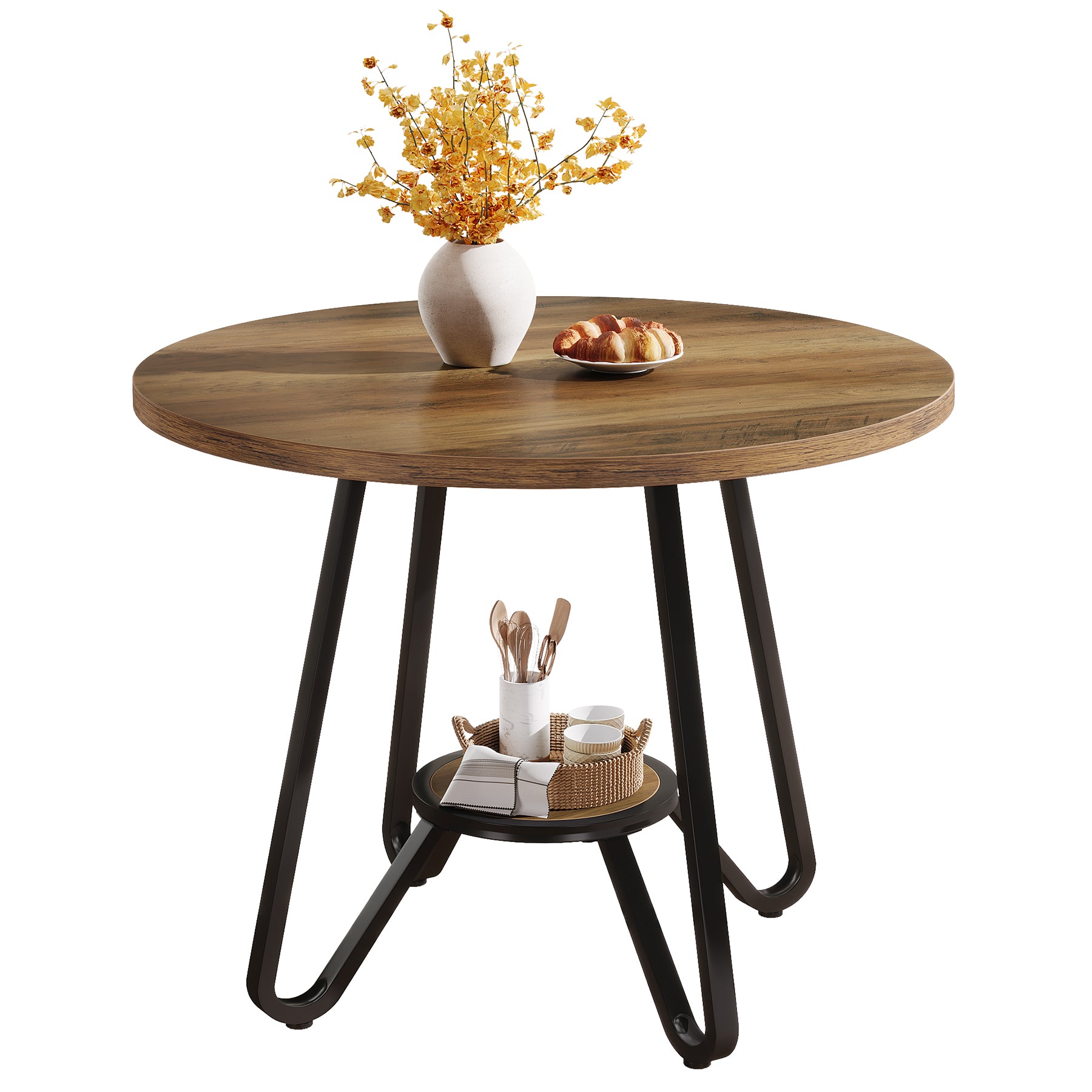 80 x 80 x 75 cm Ronde Conferentietafel voor 2-4 Personen, Compacte Houten Kantoortafel Bruin