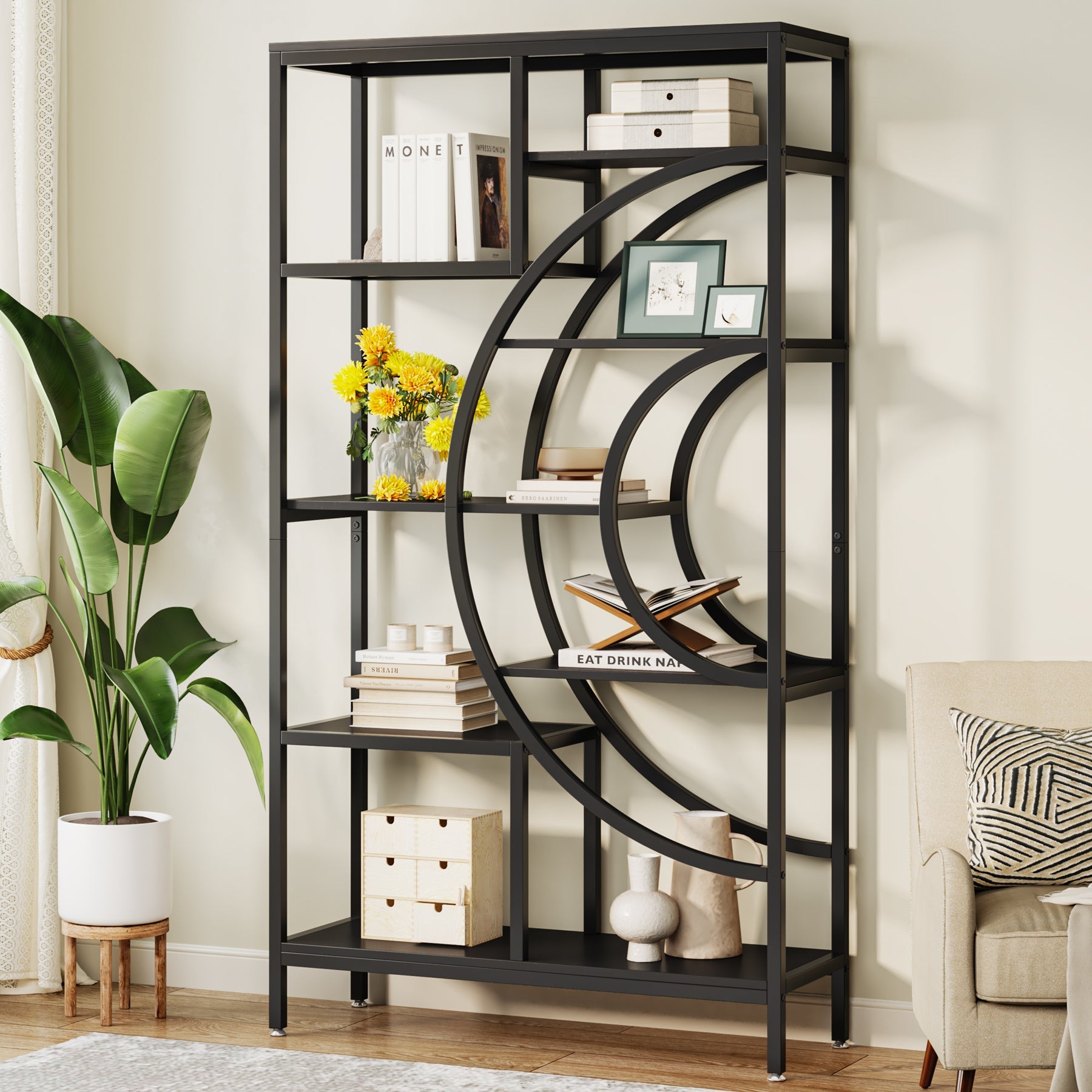 180 cm Geometrische Boekenkast, Industriële 8-Lags Boekenplank met Metalen Frame