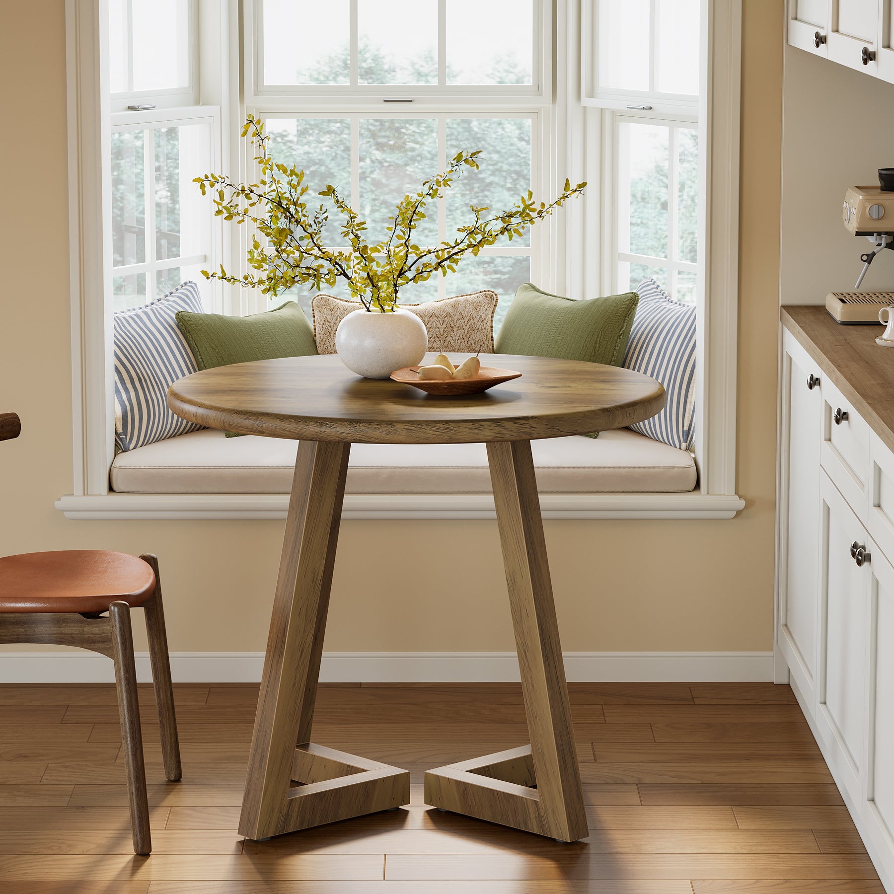 80 cm Ronde Eettafel, Bruine Keukentafel voor Twee tot Vier Personen