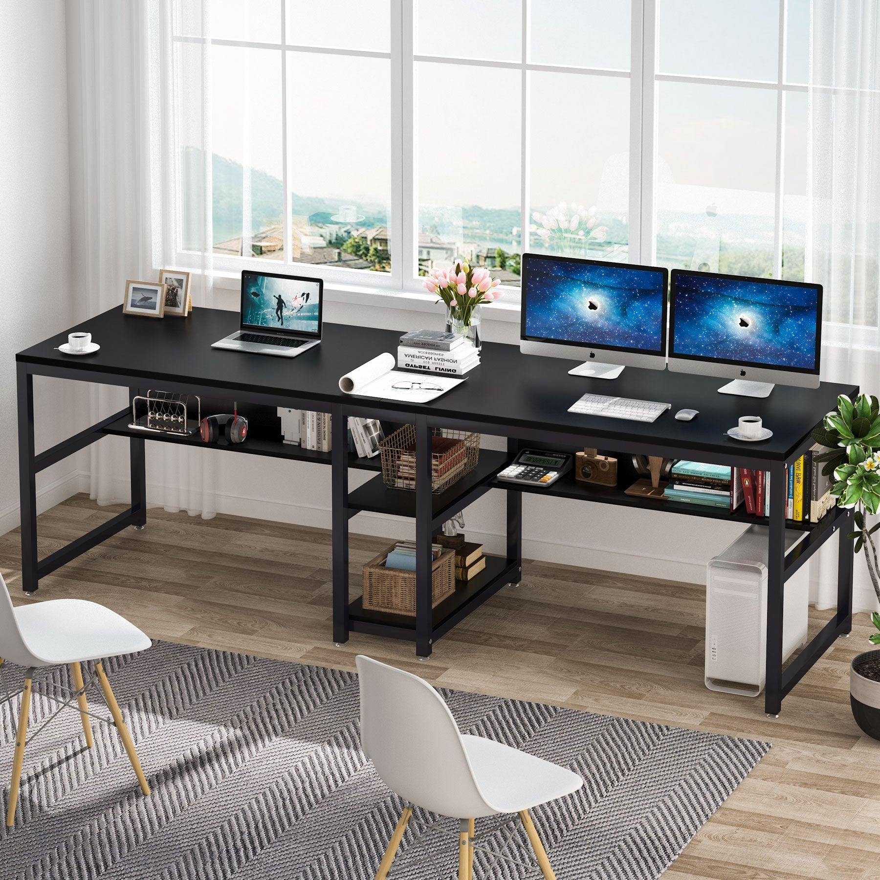 200 cm Lengte Tweepersoons Bureau, Met Geïntegreerde Boekenplank