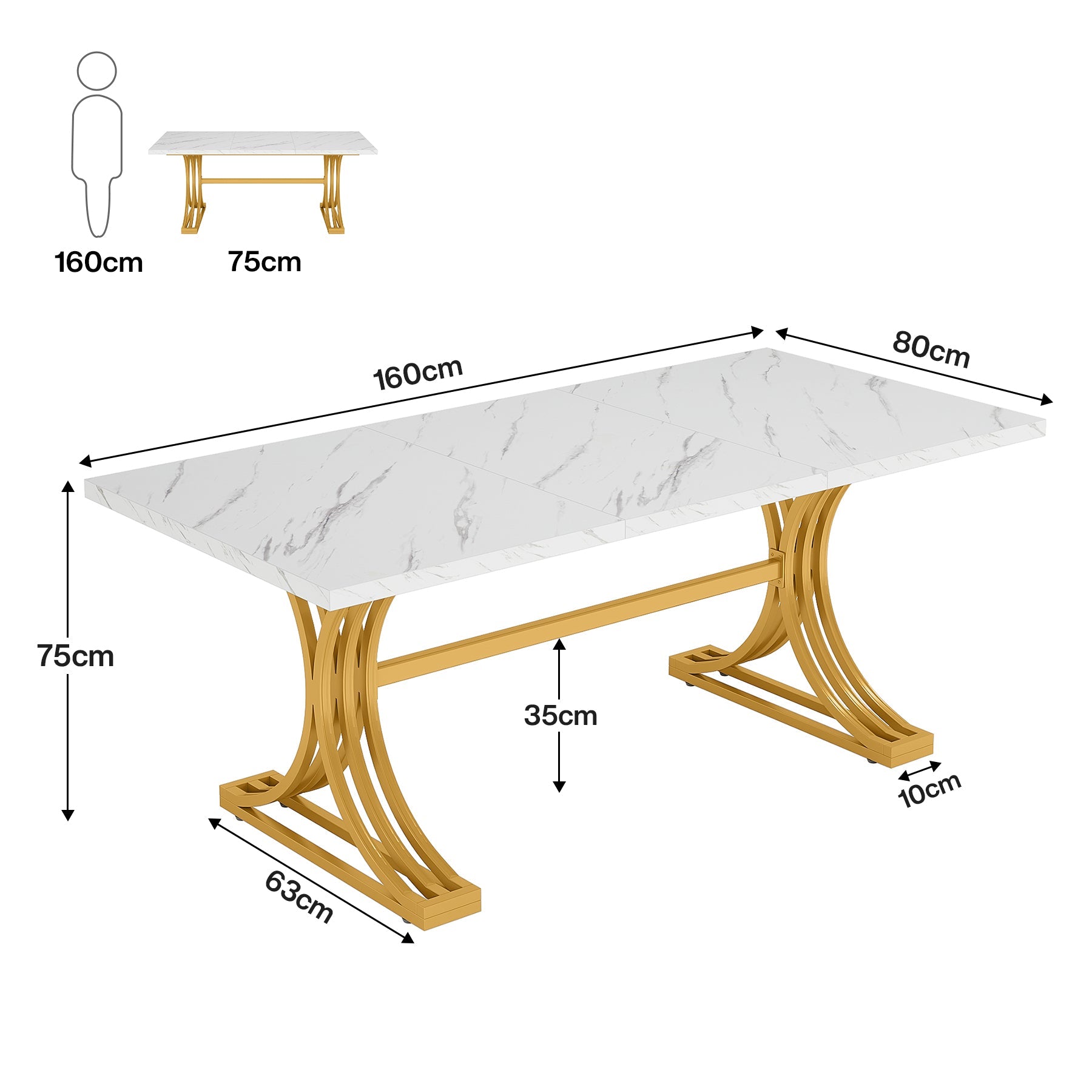160 x 80 cm Tribesigns Bureau, Moderne Computer Tafel met Gouden Poten voor Kantoor