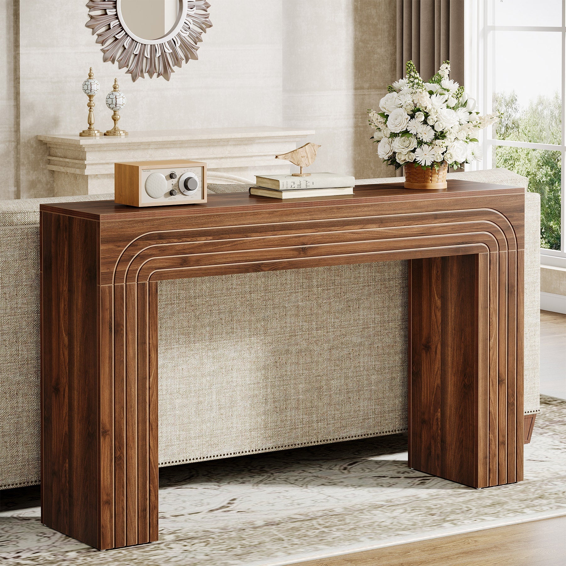 140 cm Landelijke Consoletafel van Hout, Smalle Sofa Tafel voor Hal en Woonkamer
