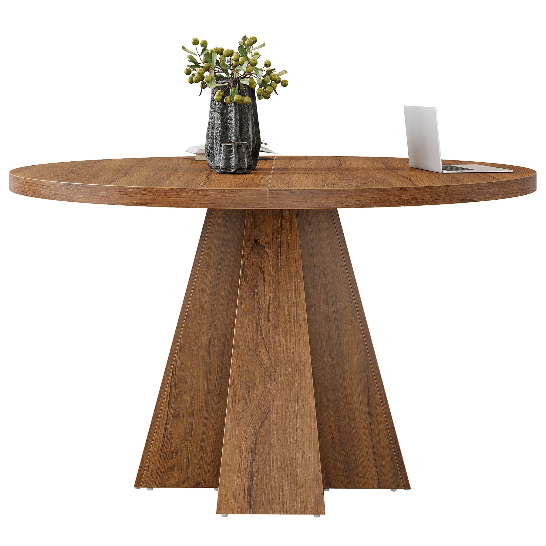 Tribesigns Ronde Conferentietafel 118 cm met Dik Tafelblad, Compacte Vergadertafel met Taps Toelopende Basis voor Kantoor en Kleine Ruimtes