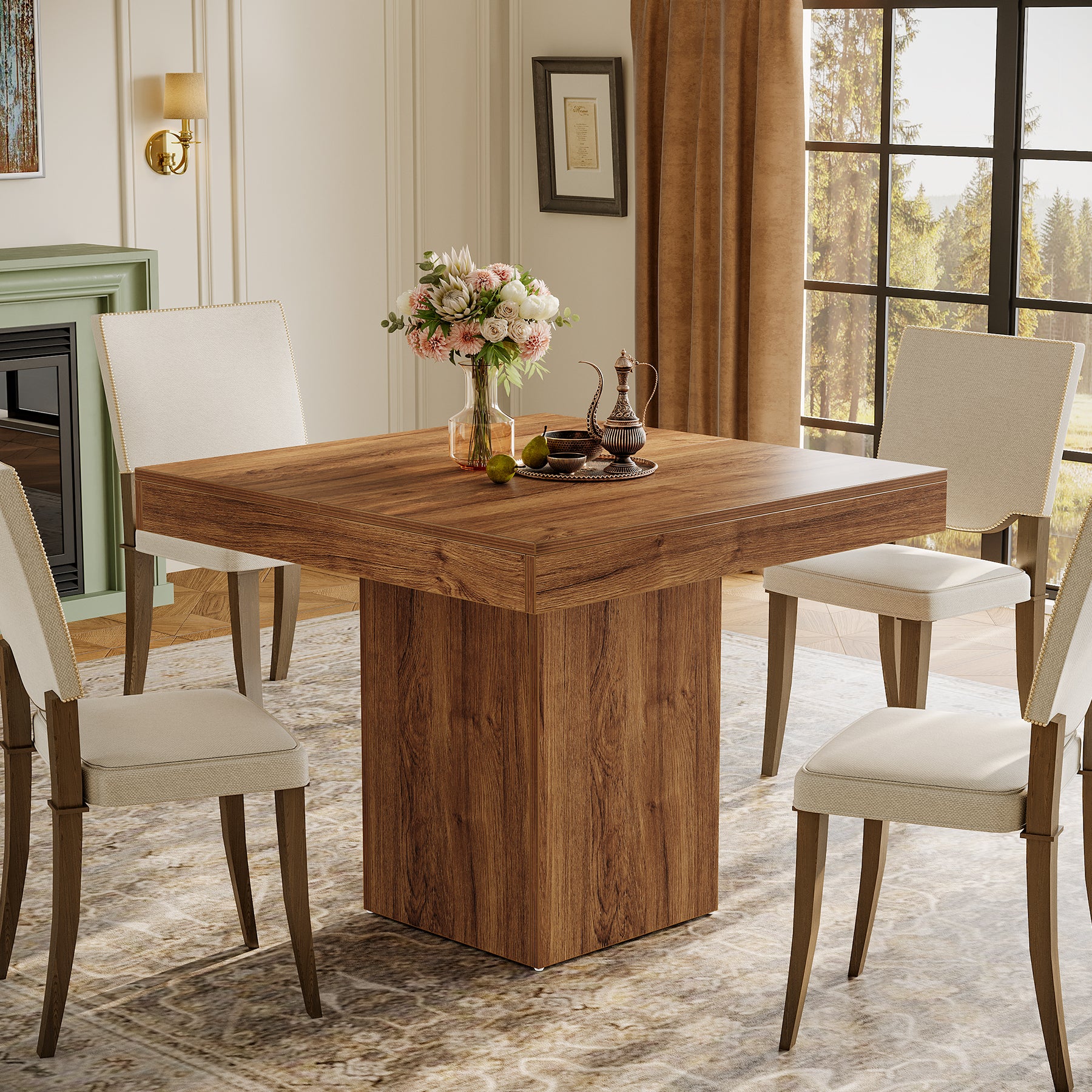 100 cm Eettafel voor 4 Personen, Vierkante Keukentafel voor Eetkamer en Woonkamer