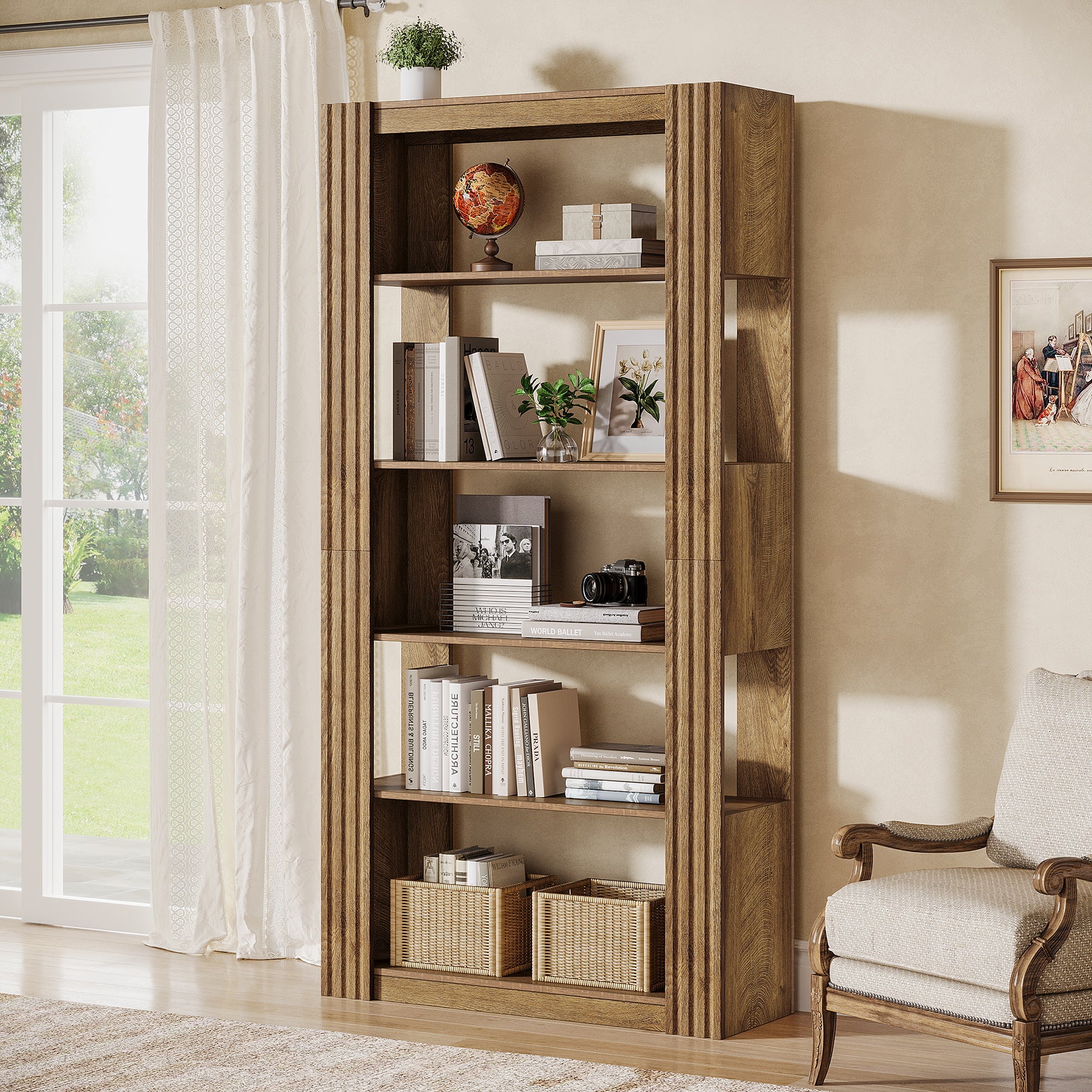 180 cm Hoge Boekenkast, Vijf Planken Open Opbergmeubel voor Kantoor en Woonkamer