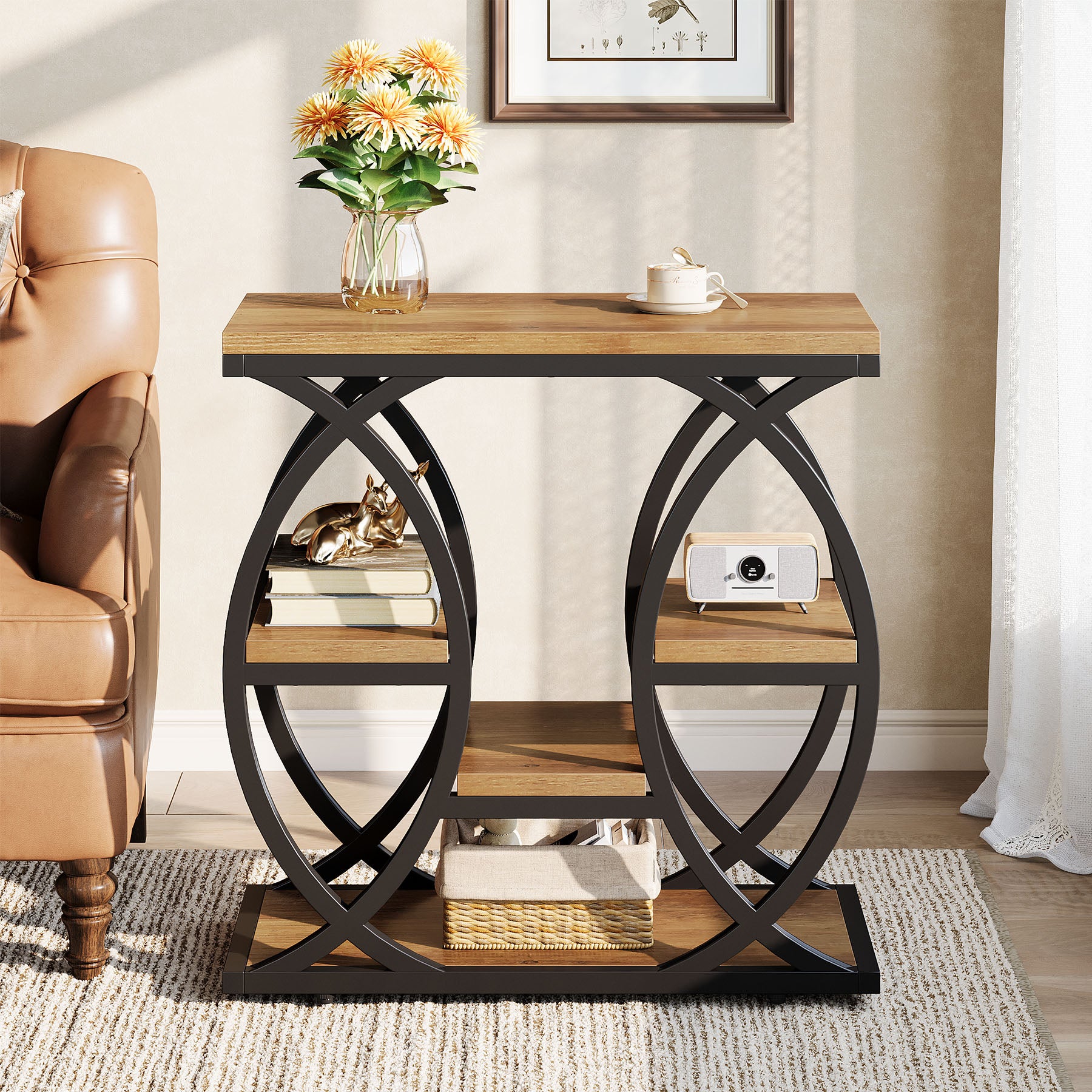 Tribesigns Bijzettafel met 4 Planken, 60 cm Smal Nachtkastje met Opbergruimte voor Woonkamer