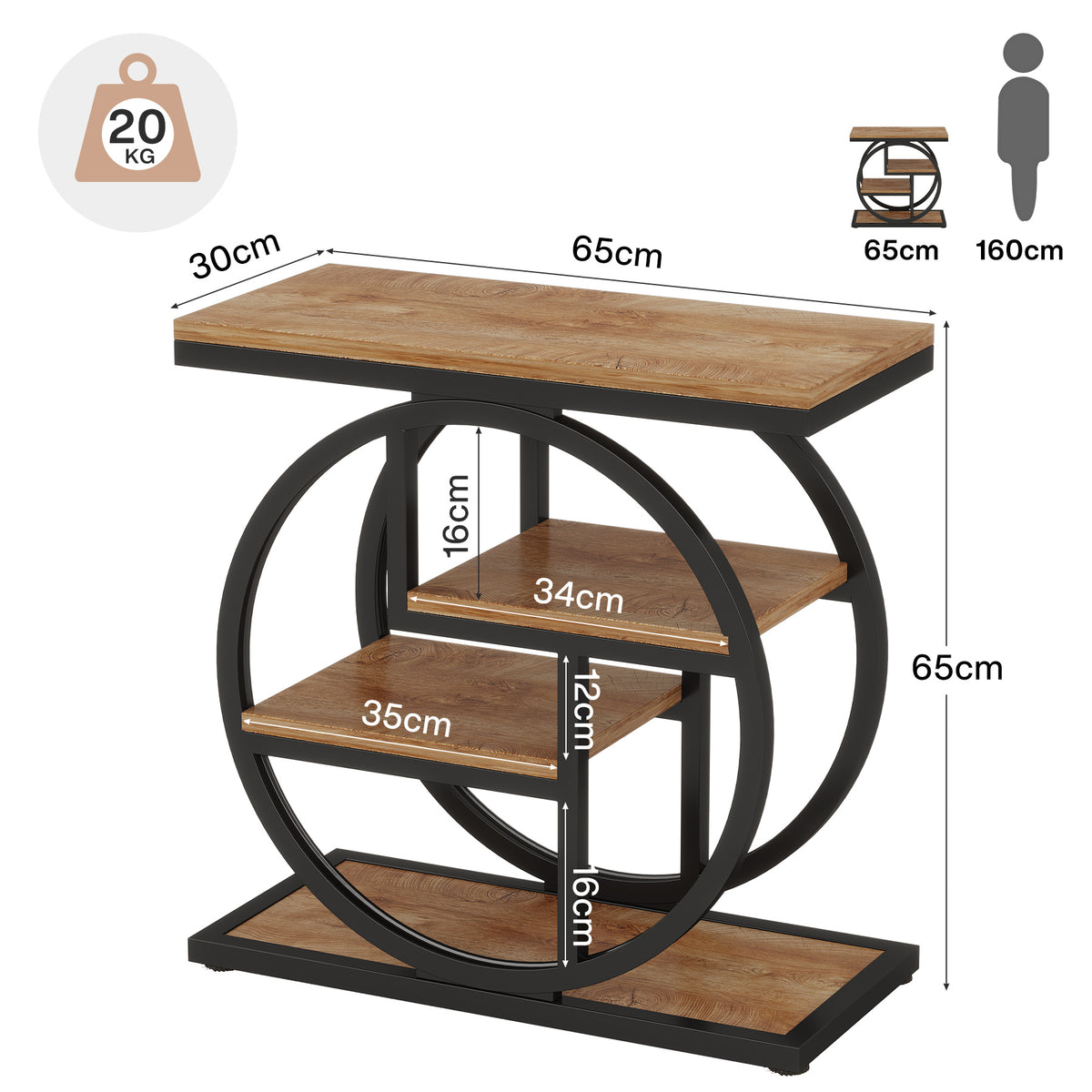 Tribesigns 65x30 cm smalle bijzettafel met 4-laags opbergruimte, industrieel design voor woonkamer
