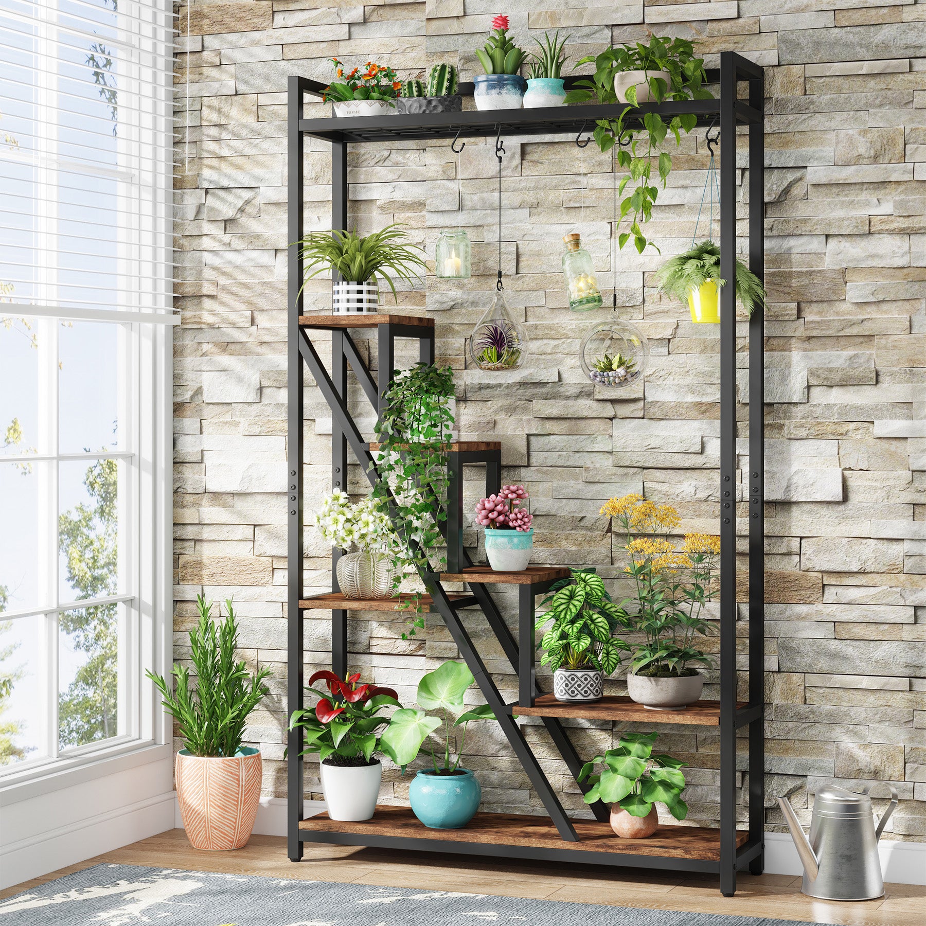180 cm Hoge Plantenstandaard, Zevenlagen Metalen Displayrek voor Binnen en Balkon