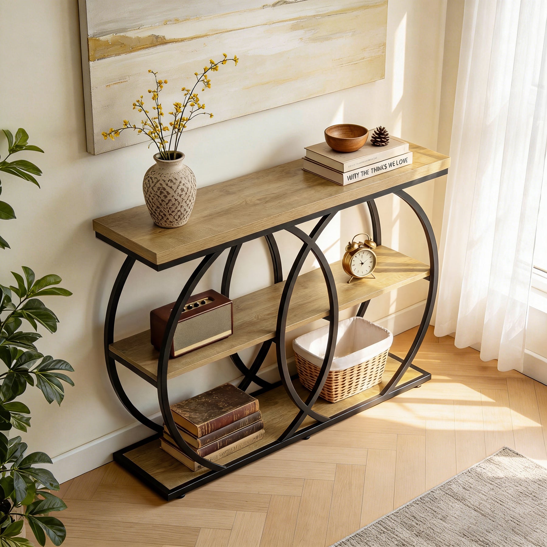 105 cm Industriële Consoletafel, 3-laags Sidetable met Opbergruimte