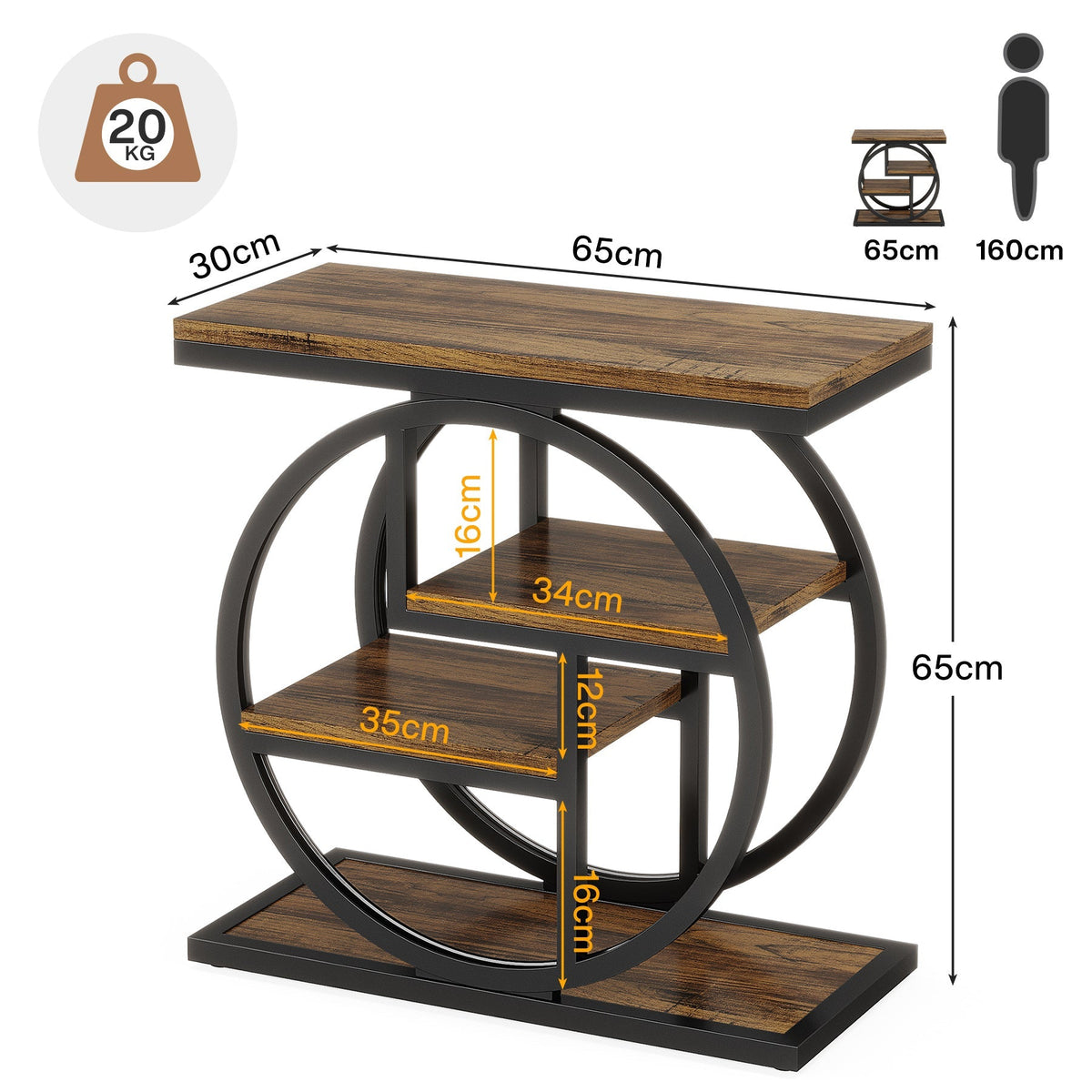 Tribesigns 65x30 cm smalle bijzettafel met 4-laags opbergruimte, industrieel design voor woonkamer
