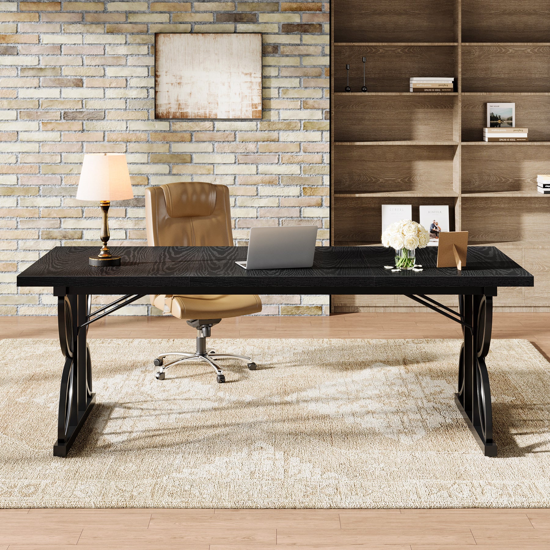 180 cm Groot Bureaublad met Robuust Metalen Frame, Industriële Computer Bureau Werktafel voor Thuis