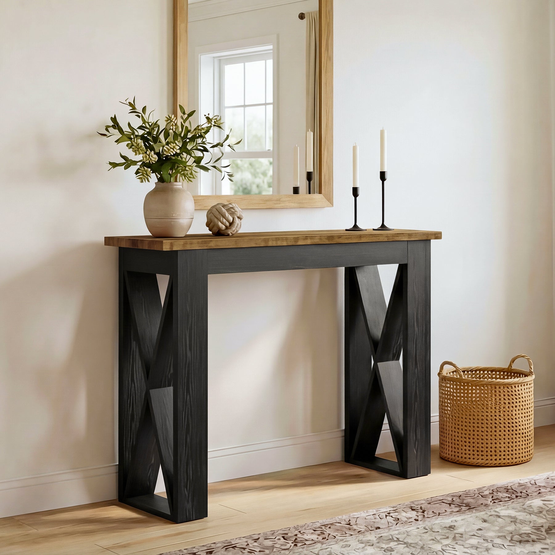 Tribesigns Smalle Consoletafel 105 cm, Industriële Haltafel met Opbergrek