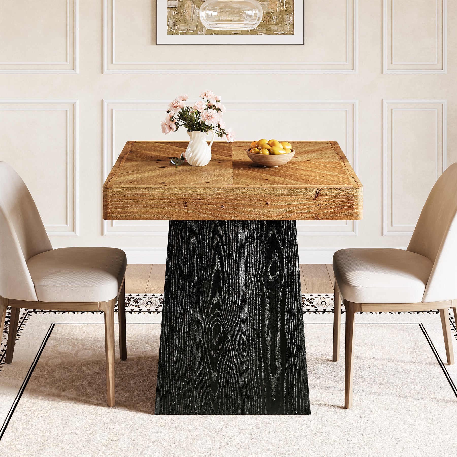 80 cm Vierkante Eettafel voor 2-4 Personen, Landelijke Houten Tafel met Parquet Blad voor Eetkamer en Kleine Ruimtes