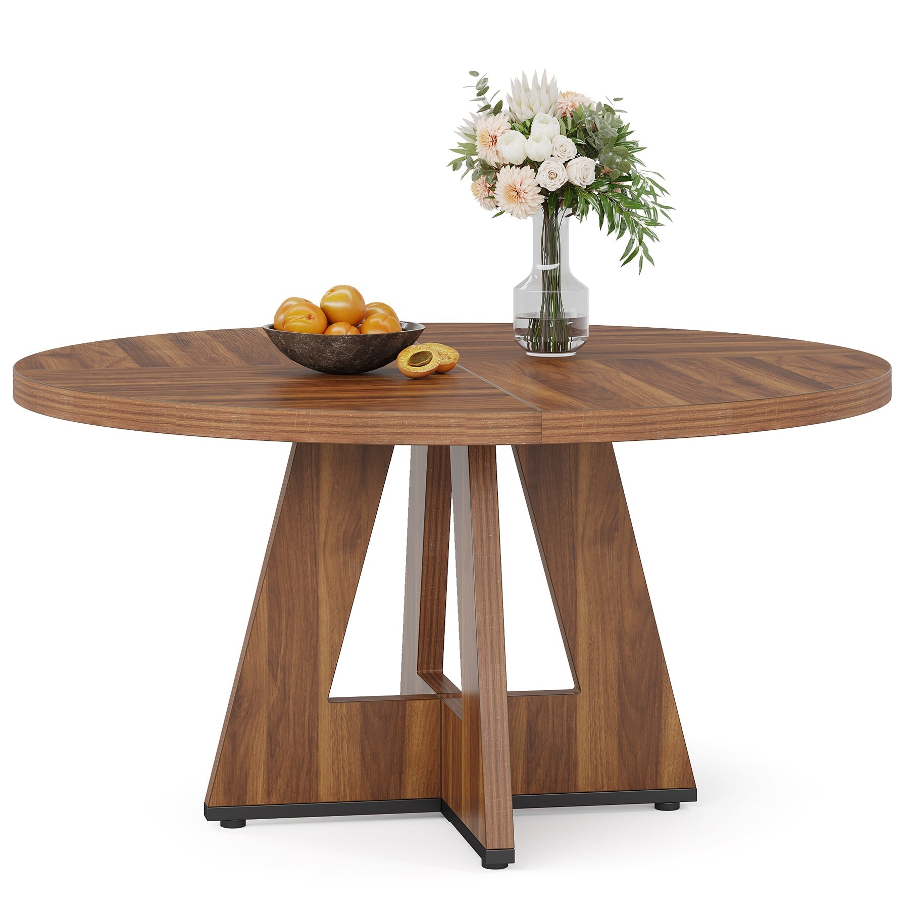 120 cm Ronde Boeren Eettafel, Bruin Houten Tafelblad voor 4 Personen in Keuken of Woonkamer
