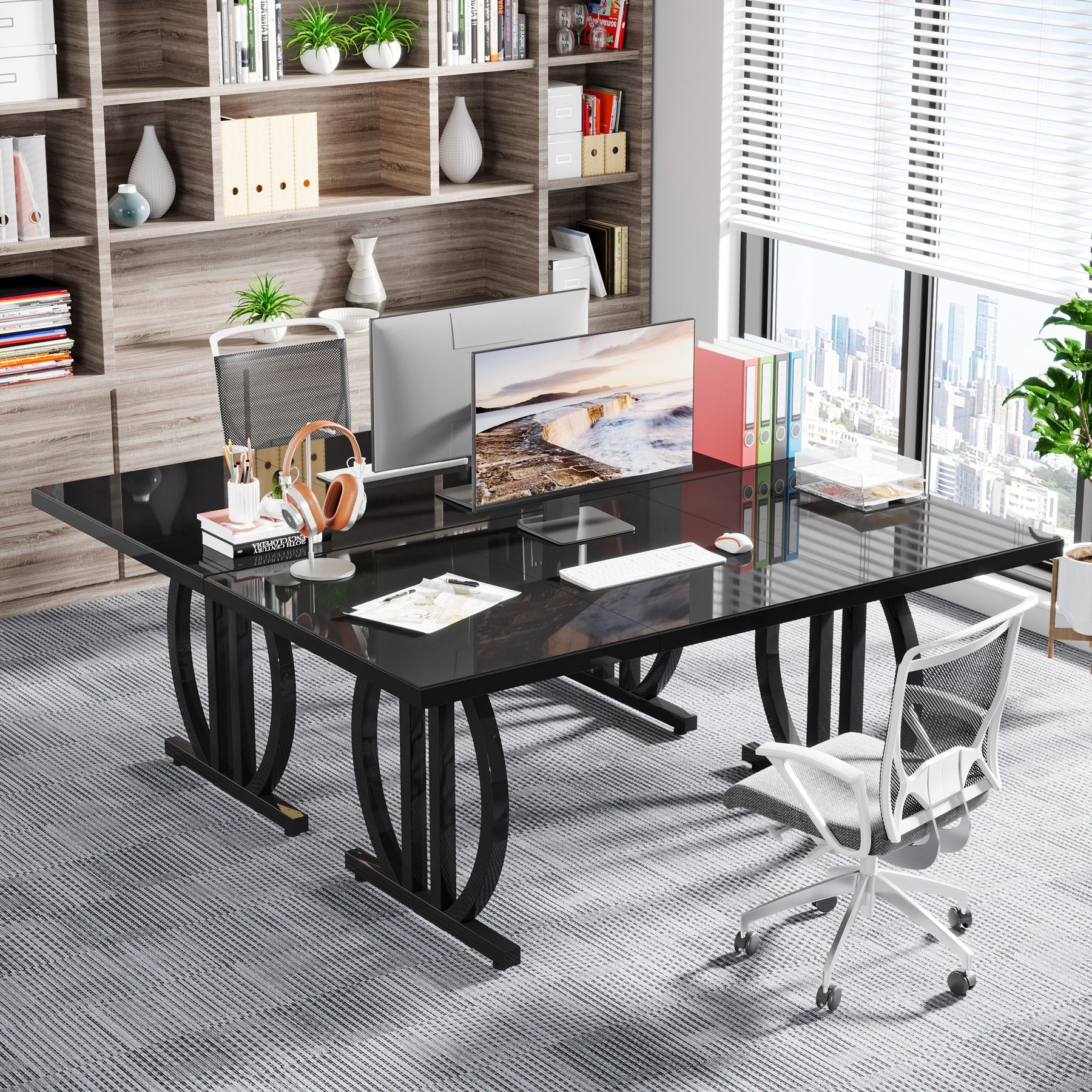 Licht Zwart Bureau 160 cm, Modern Design met Metalen Frame voor Kantoor en Studie
