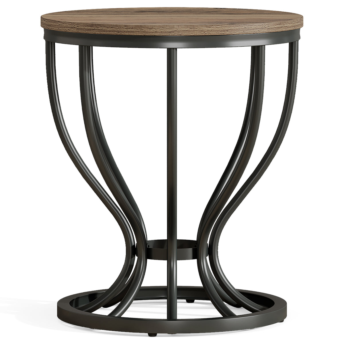 Tribesigns 50 cm ronde bijzettafel, industrieel ontwerp met houten blad en zwart frame voor woonkamer en slaapkamer