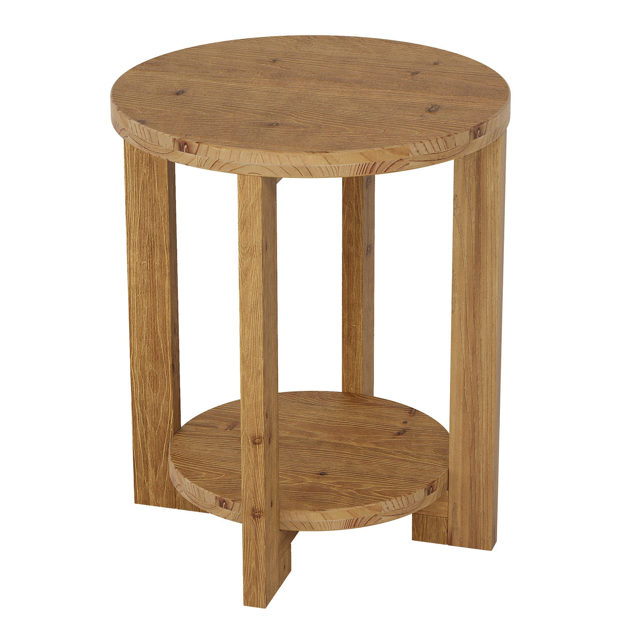 Ronde bijzettafel van massief hout, 50 cm, met opbergplank, retrobruin - Tribesigns