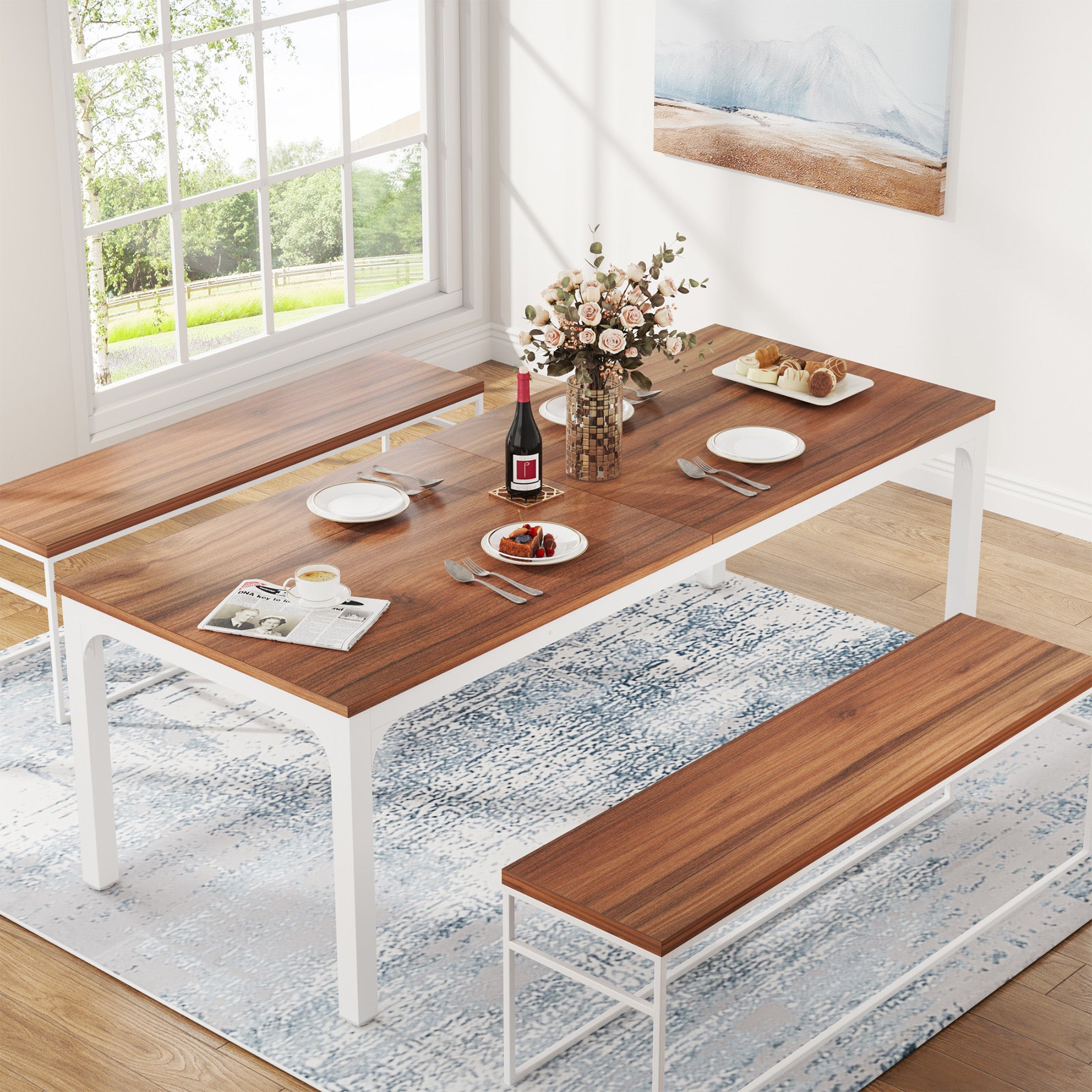 200x70 cm Tribesigns Eettafel, Industrieel Keukenblad met Metalen Poten voor 6-8 Personen