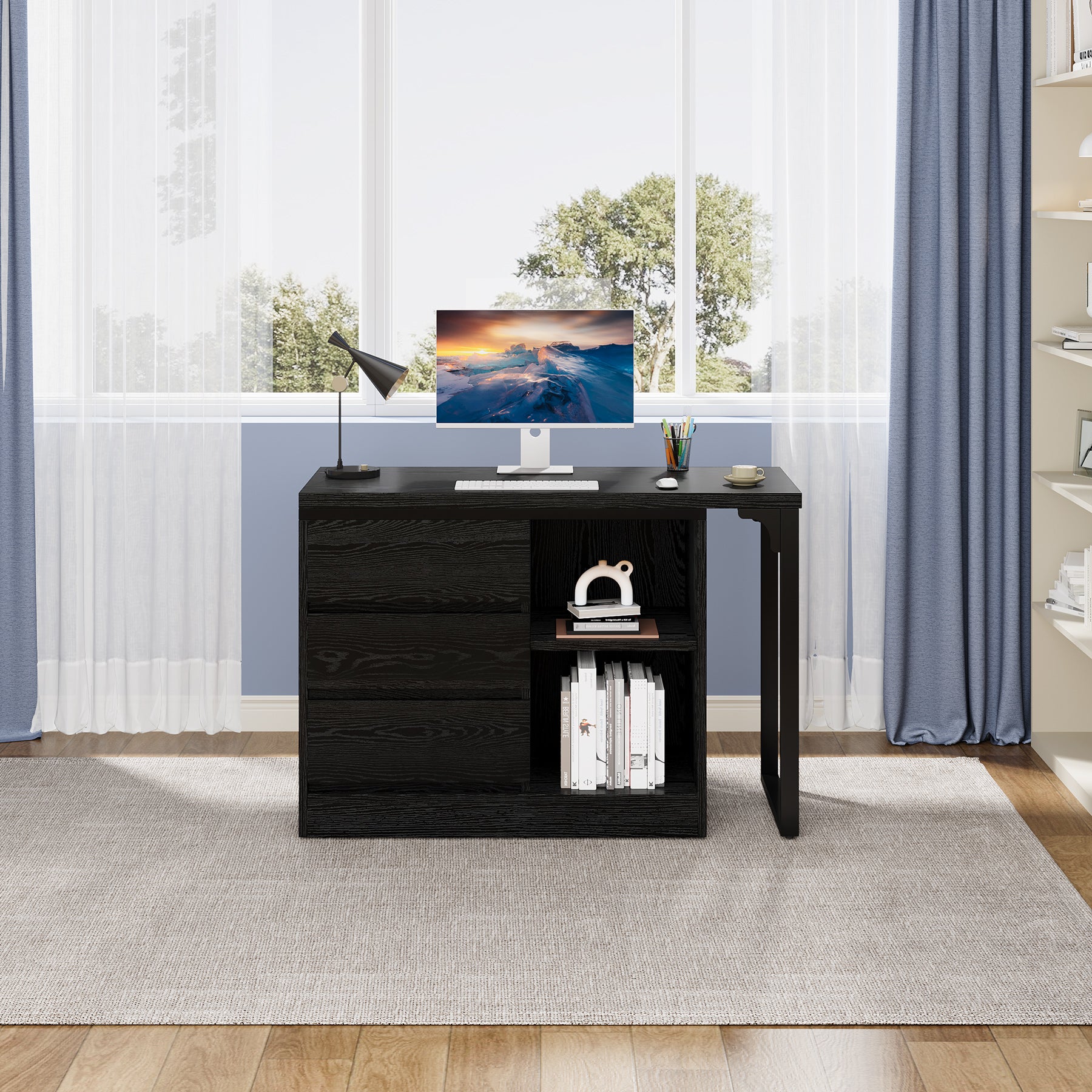 100 cm L-Vormig Bureau, Met Opbergkast en Laden voor een Perfect Thuiskantoor