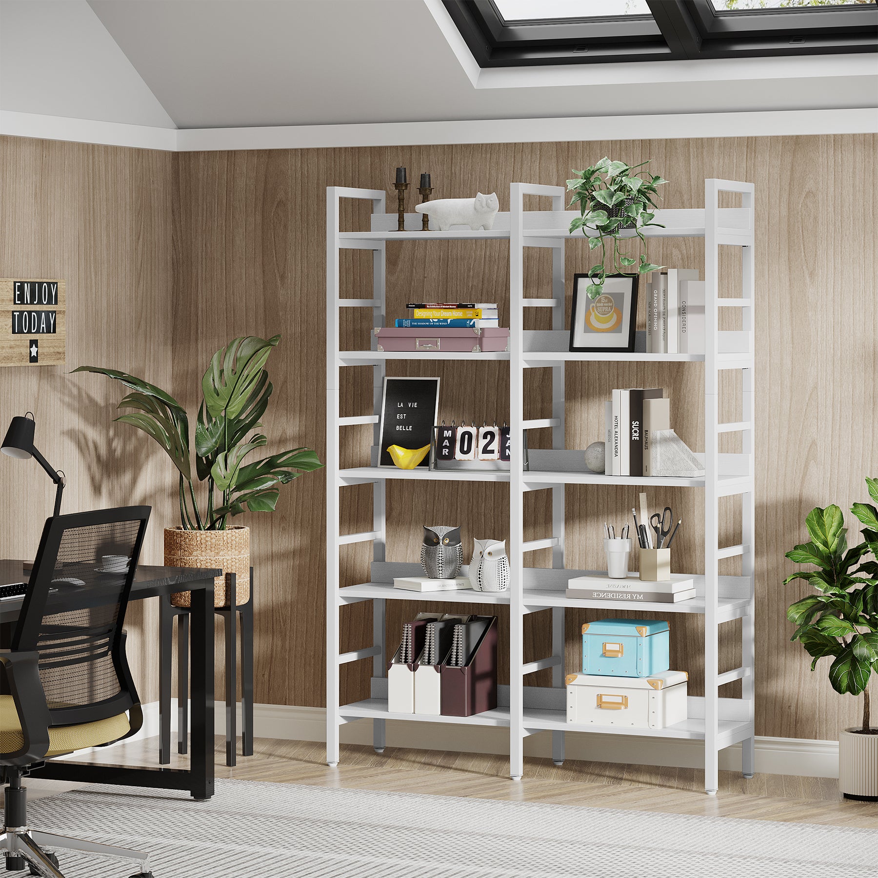 180 cm Tribesigns Boekenkast, Vijfplanken Industriële Etagere voor Woonkamer