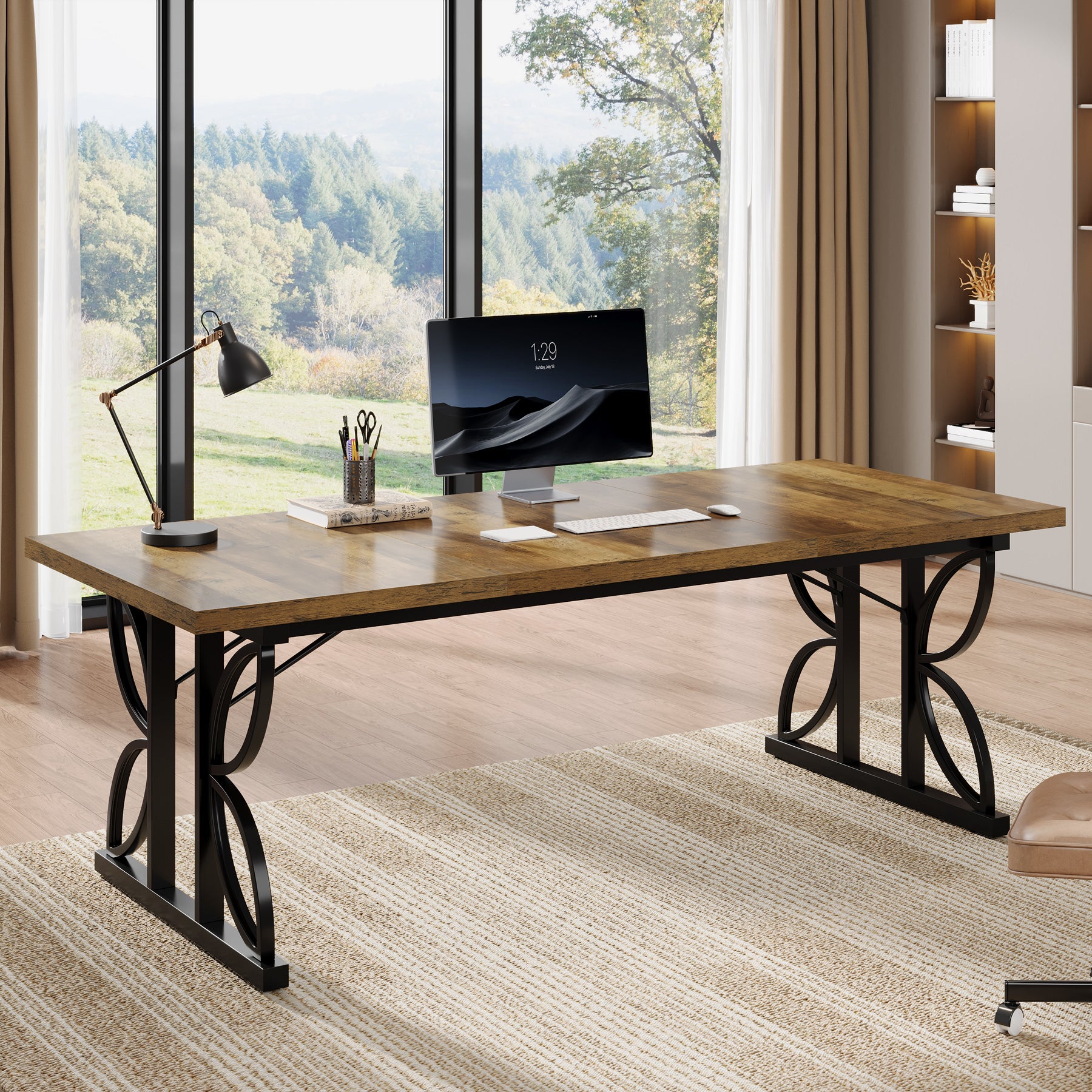180 cm Groot Bureaublad met Robuust Metalen Frame, Industriële Computer Bureau Werktafel voor Thuis