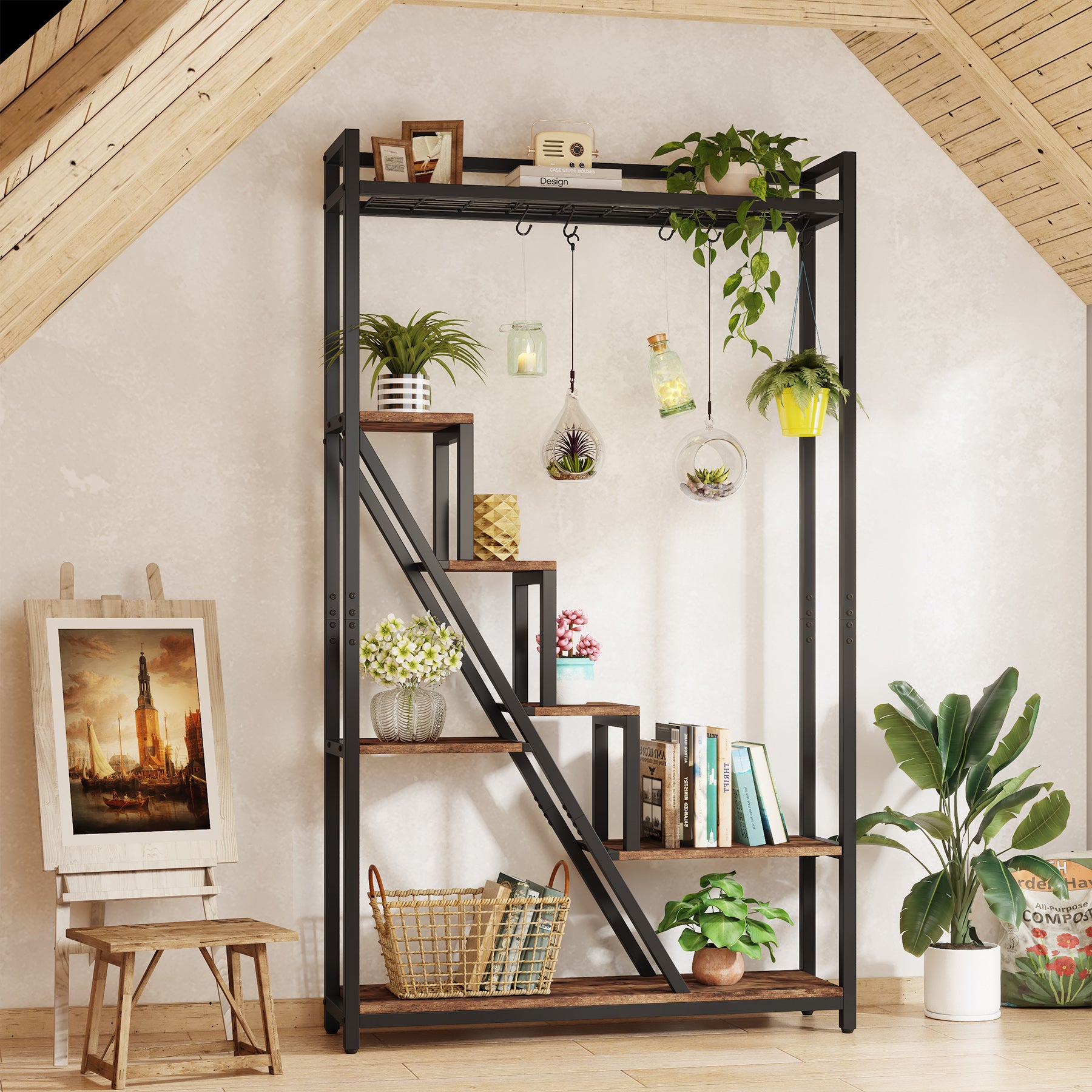 180 cm Hoge Plantenstandaard, Zevenlagen Metalen Displayrek voor Binnen en Balkon