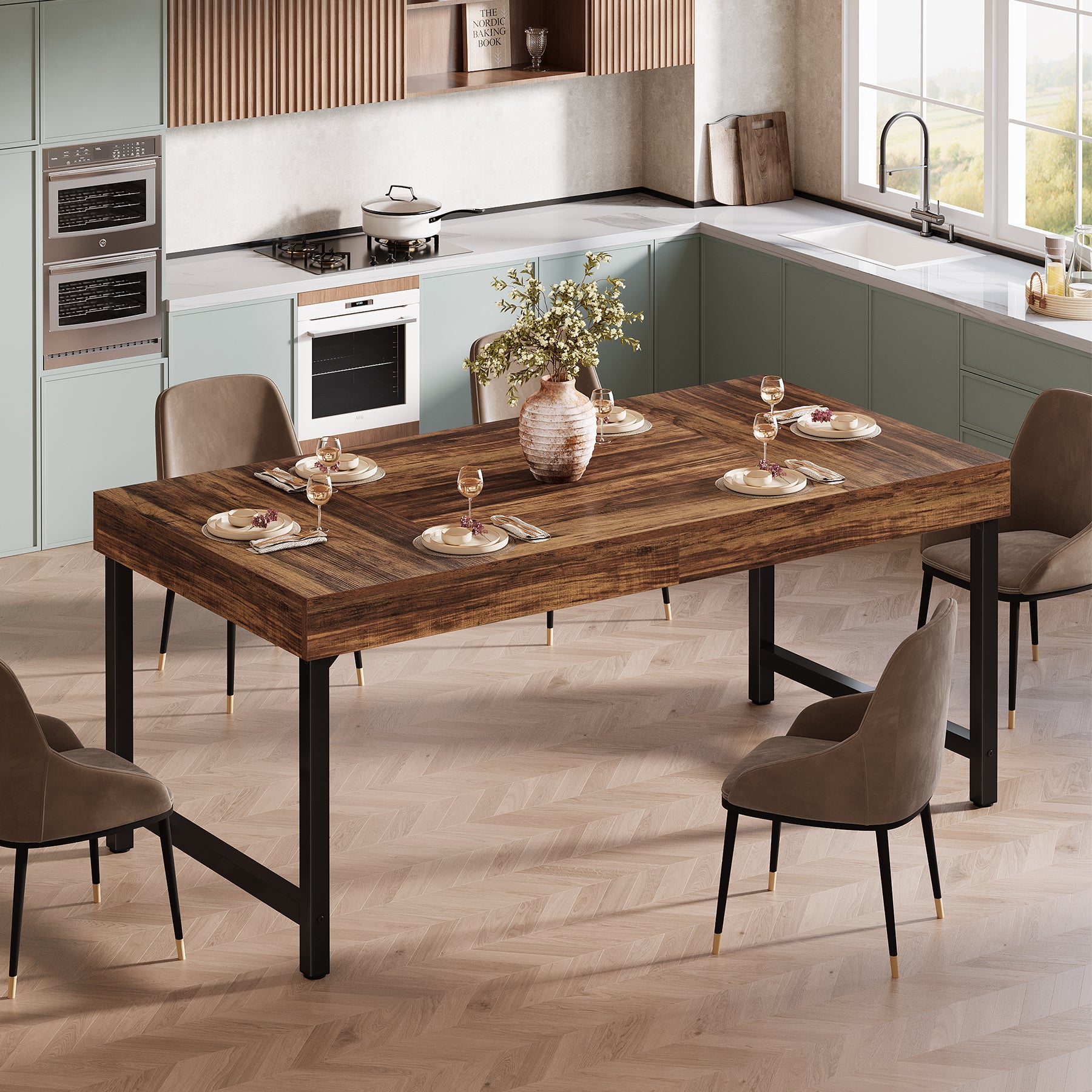 140 cm Tribesigns Eettafel, Industrieel Keukenblad met Metalen Poten voor 4-6 Personen