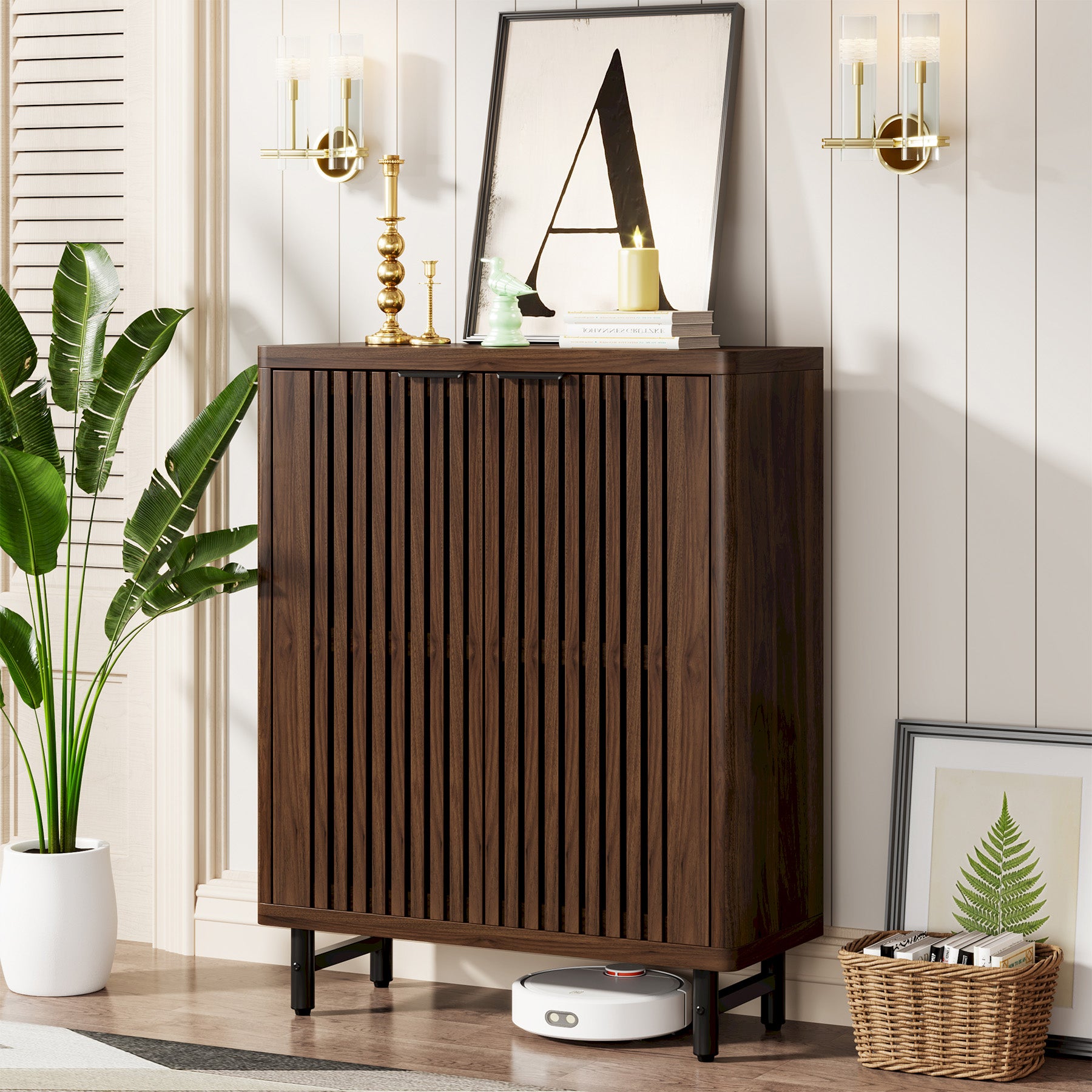 110 cm Retro Schoenenkast, Zes Planken Opbergmeubel met Verstelbare Schappen