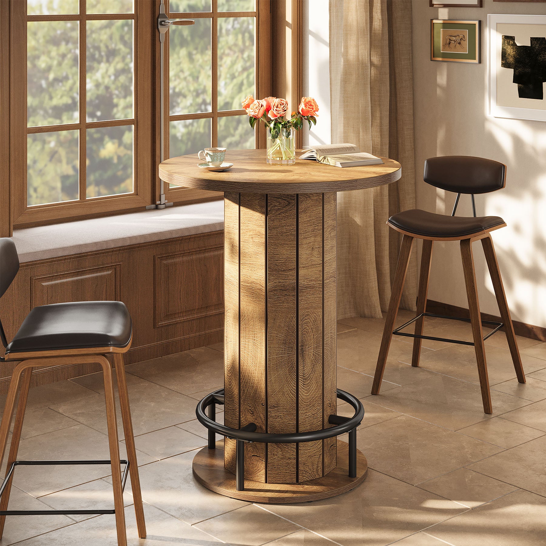 80 cm Tribesigns Eettafel met Houten Lattenvoet en Voetsteun