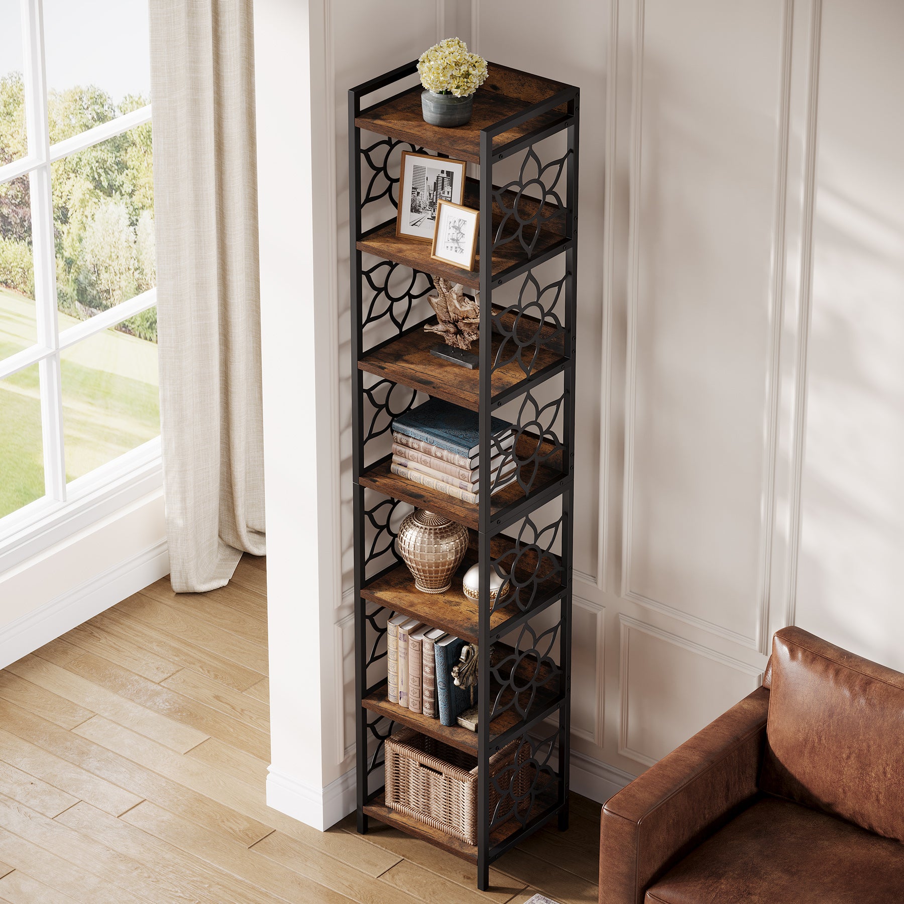 Tribesigns 200 cm 7-Tier Hoekplank,Extra Hoge Smalle Boekenplank