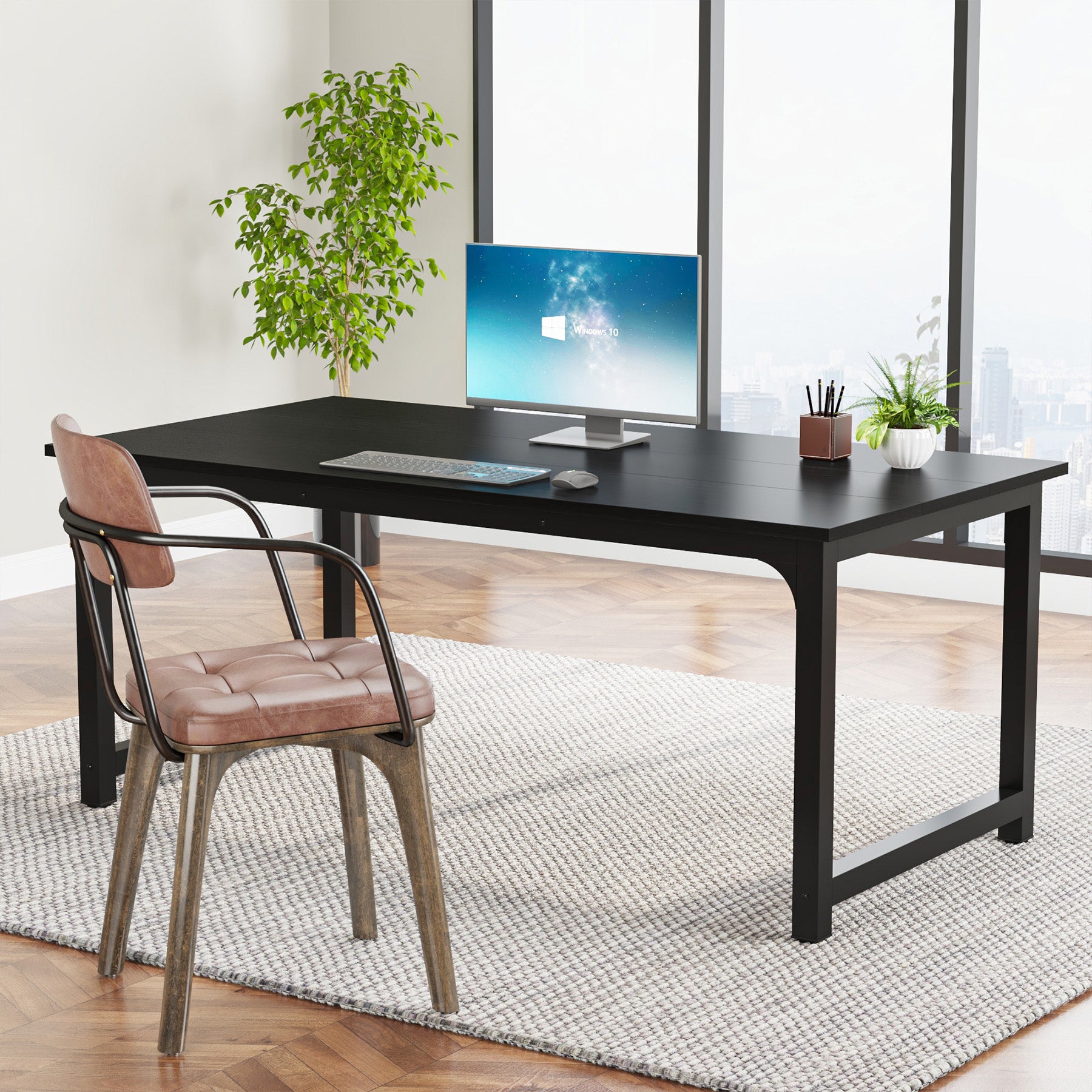 160x80 cm Computerbureau, Ruime Werkplek in Vintage Bruin en Zwart