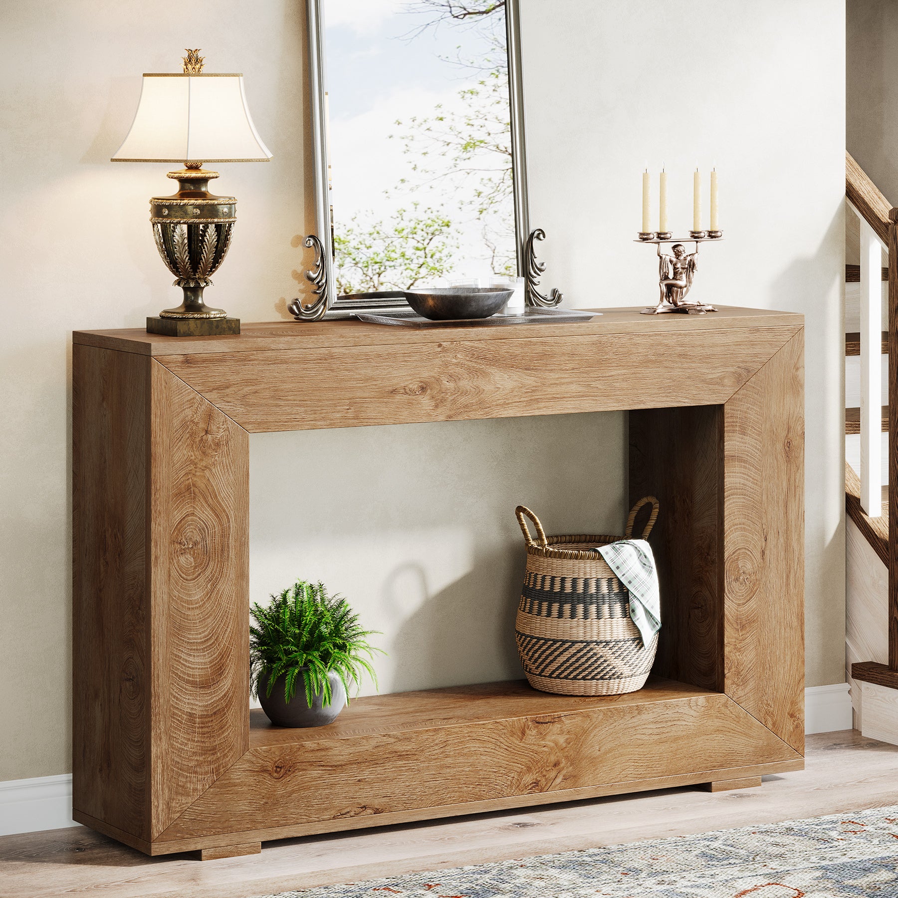 120 cm Boers Entreetafel met Opbergvak, Industrieel Accentmeubel voor Hal en Woonkamer