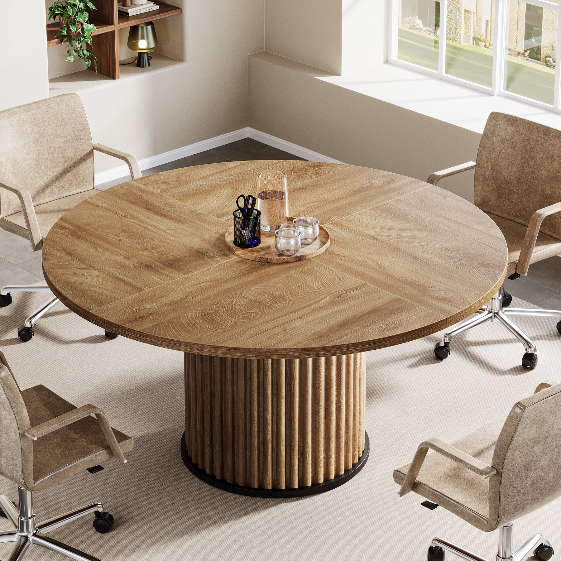 120 cm Zwart Ronde Conferentietafel, Stabiel Bureau voor 4-6 Personen