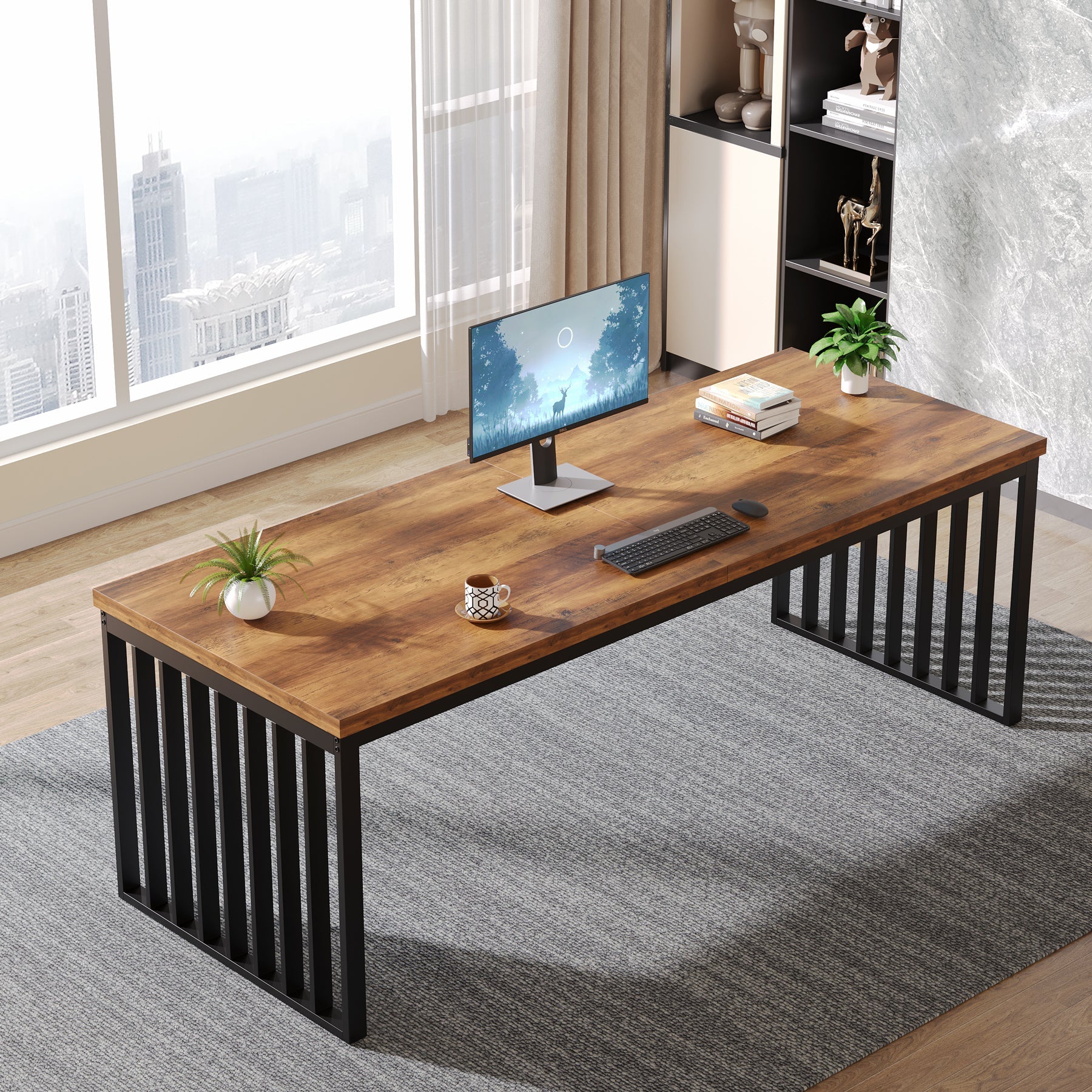 CubiCubi Schreibtisch, Kleiner Computertisch, 80 x 40 x 75 cm Bürotisch, für Arbeitszimmer, Schlafzimmer, Industrie-Design, Metallgestell, Schwarz CubiCubi Schreibtisch, Kleiner Computertisch, 80 x 40 x 75 cm Bürotisch, für Arbeitszimmer, Schlafzimmer, Industrie-Design, Metallgestell, Schwarz