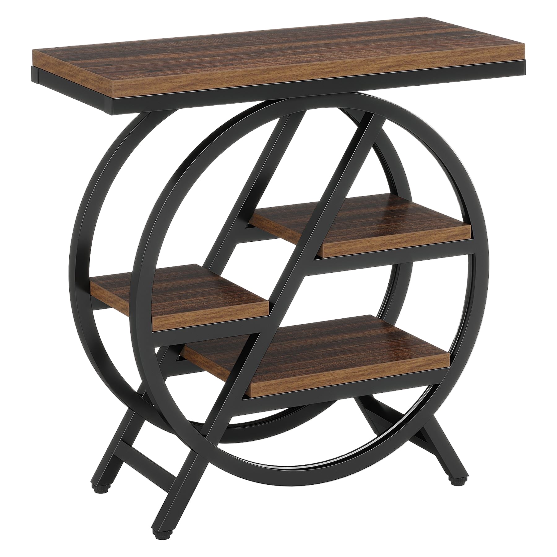65 cm Drieplanken Bijzettafel, Industriële Houten Tafel met Geometrisch Frame voor Woonkamer