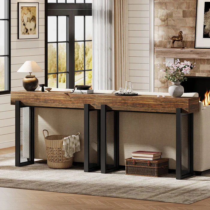 Rustieke Consoletafel met Metalen Poten, Compact Opbergmeubel voor Entree