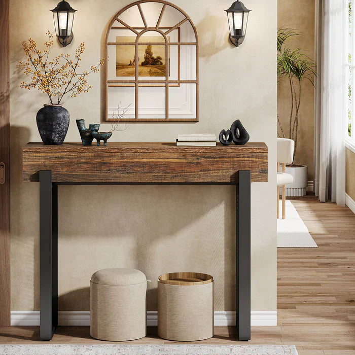 Rustieke Consoletafel met Metalen Poten, Compact Opbergmeubel voor Entree