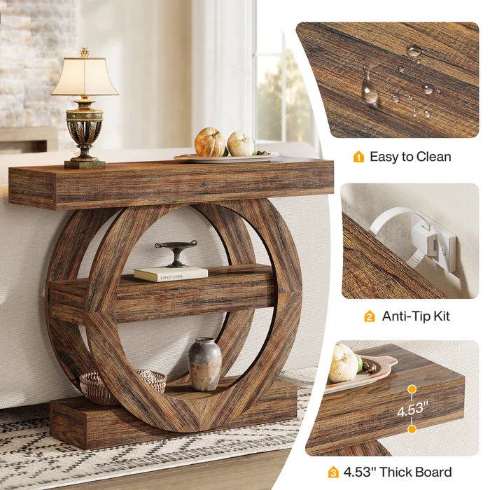 Tribesigns Ingangstafel van 100 cm met Opbergruimte, 3-Laagse Boerderij Consoletafel met Houten Planken