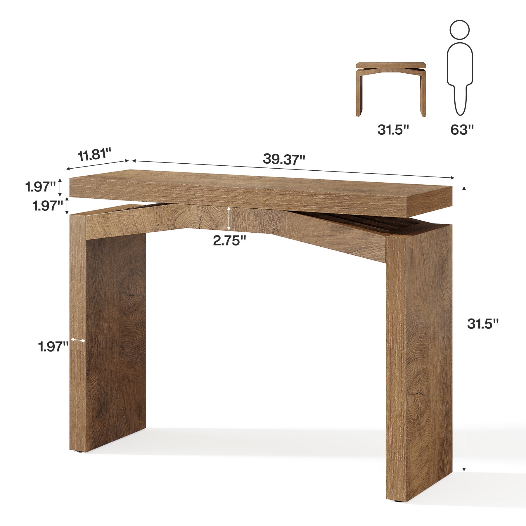 102 cm Consoletafel voor Hal en Entree, Landelijke Smalle Sofa Tafel voor Woonkamer