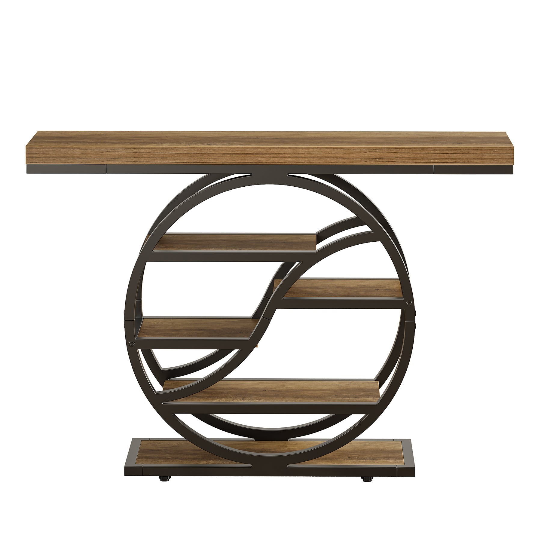 Consoletafel van 120 cm met Industrieel 5-Laags Ontwerp, Smalle Houten Accenttafel met Opbergrekken voor Woonkamer en Hal