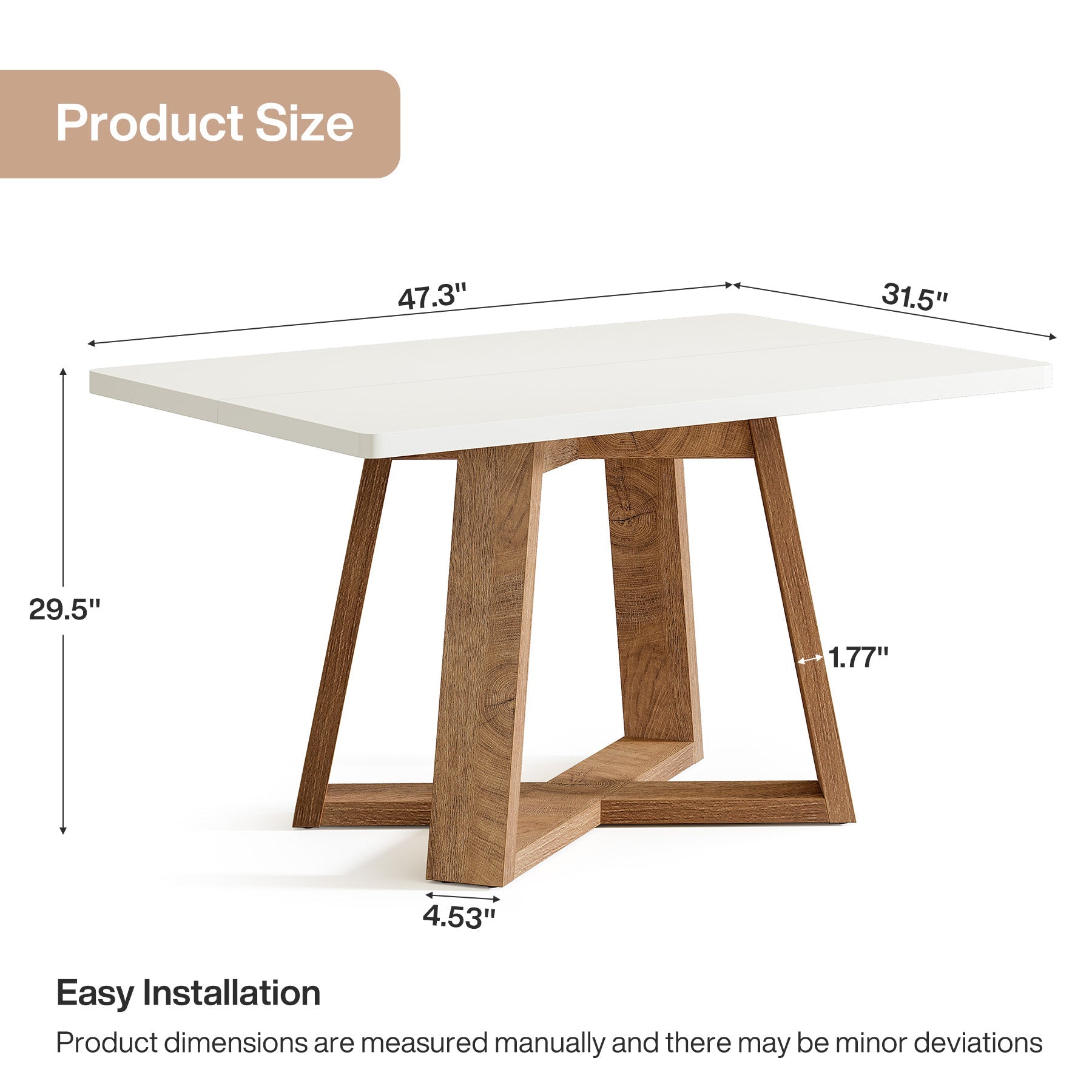 120 cm rechthoekige eettafel, moderne keukentafel voor 4 personen