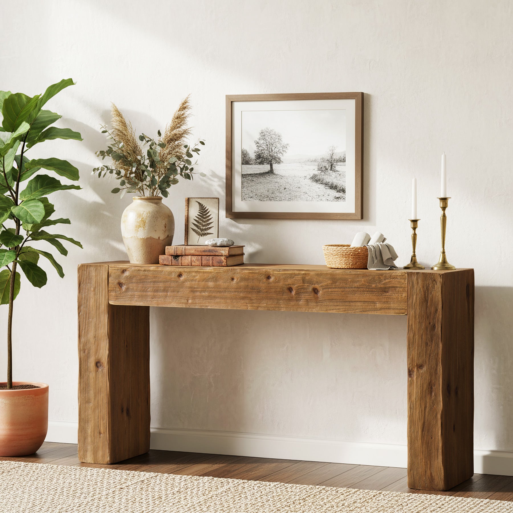 160 cm Massief Houten Consoletafel, Farmhouse Sidetable voor Woonkamer