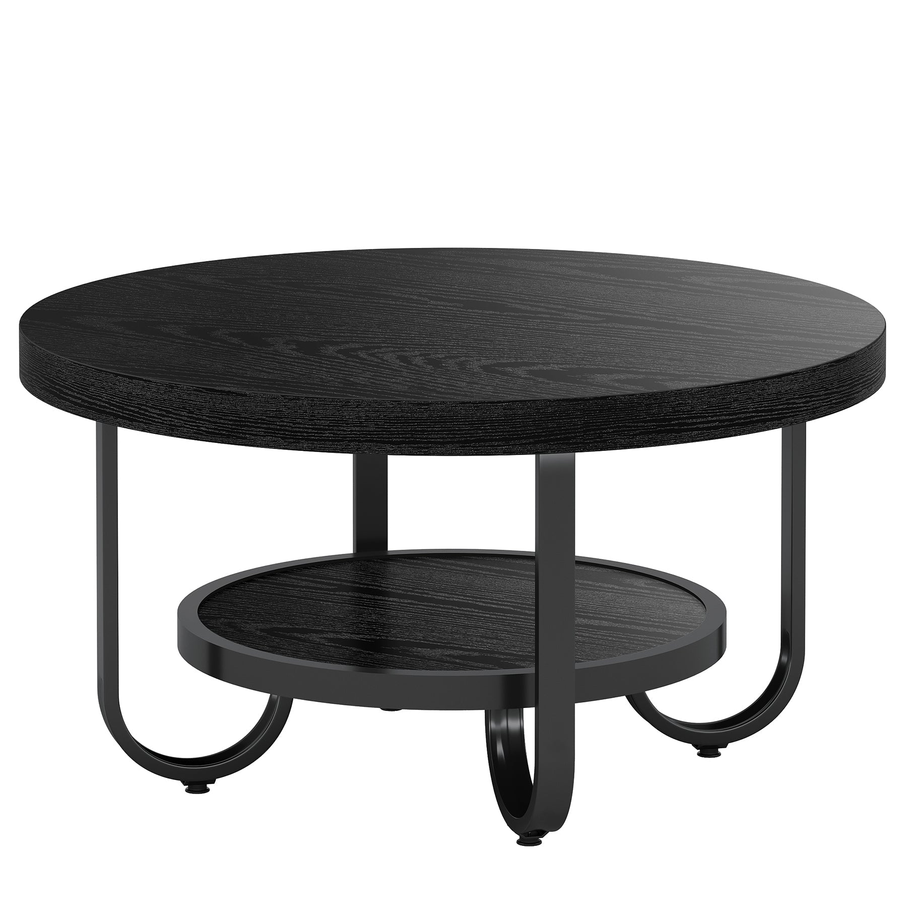 80 cm Ronde Salontafel voor Woonkamer, 2-Laagse Industriële Tafel met Opbergplank