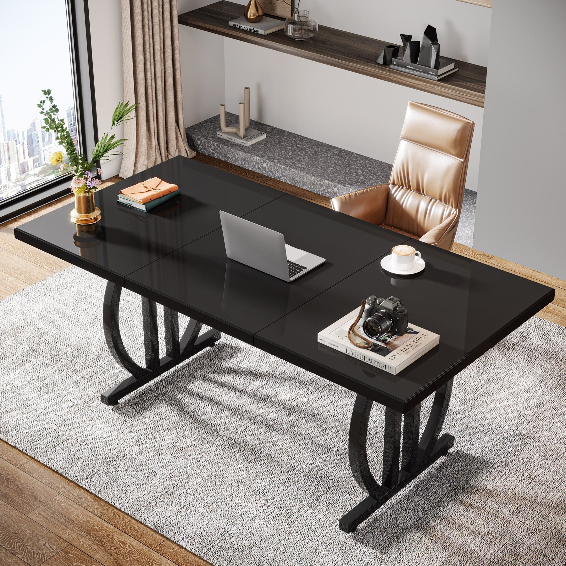 Licht Zwart Bureau 160 cm, Modern Design met Metalen Frame voor Kantoor en Studie