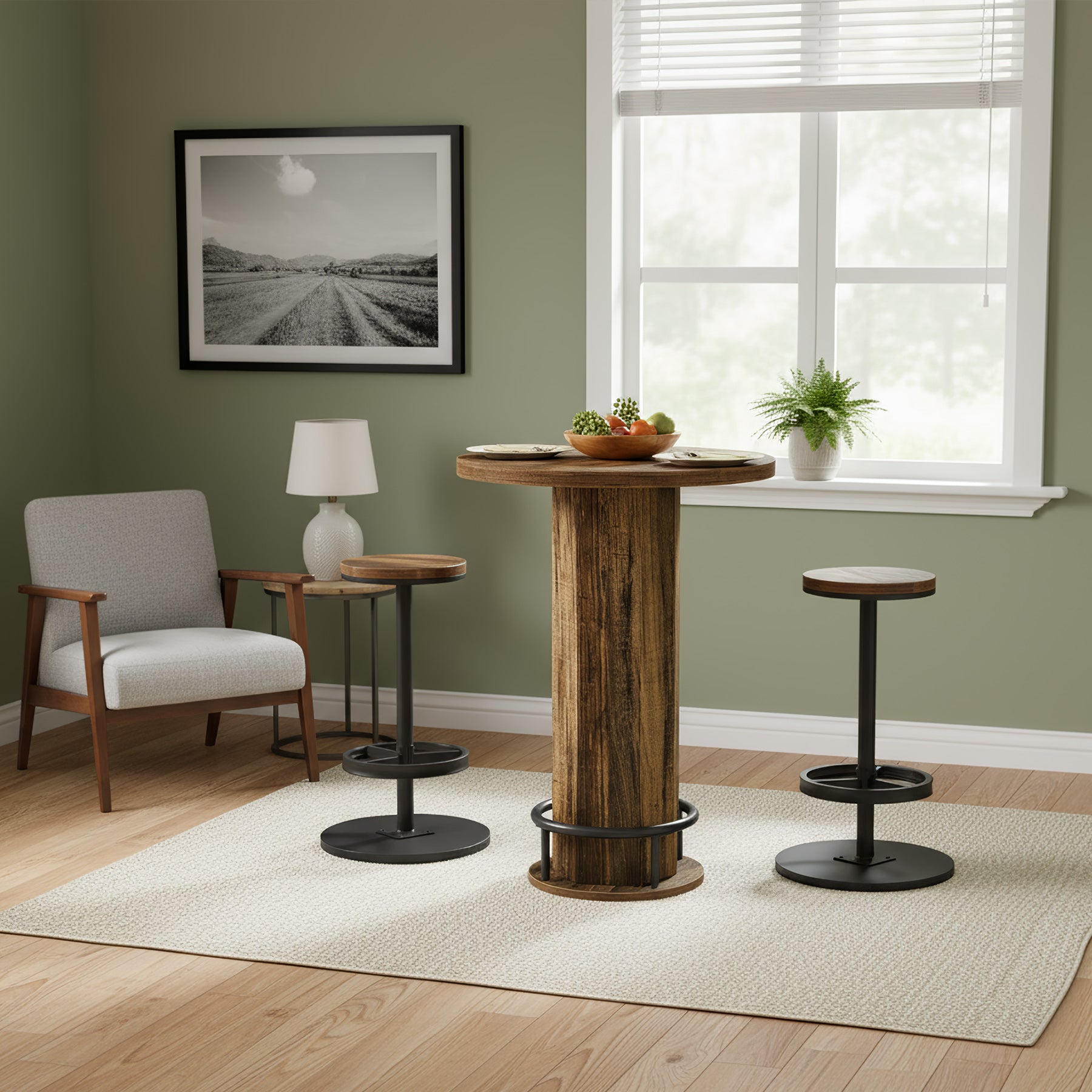 Tribesigns 3-delige Eettafelset voor 2, Kleine Ronde Keukentafel met 2 Stoelen