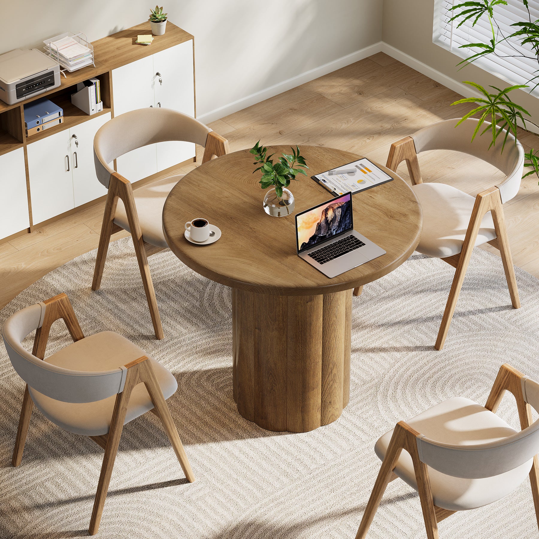 80 cm Ronde Conferentietafel voor 4 Personen, Stevige Basis voor Overlegruimte en Ontvangstbalie